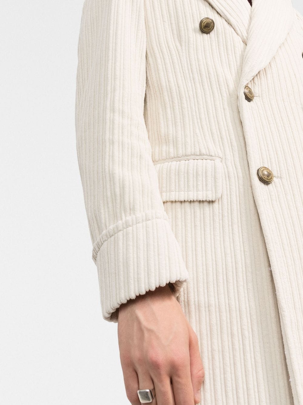 $1,795 ELEVENTY - Double-Breasted Ivory CASHMERE Corduroy Coat - 44 US (54EU)