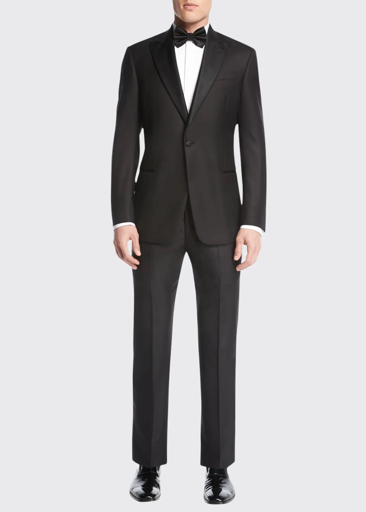 $3,995 GIORGIO ARMANI - "SOFT" Black SILK LINED 160's Peak Lapel Tuxedo - 38S
