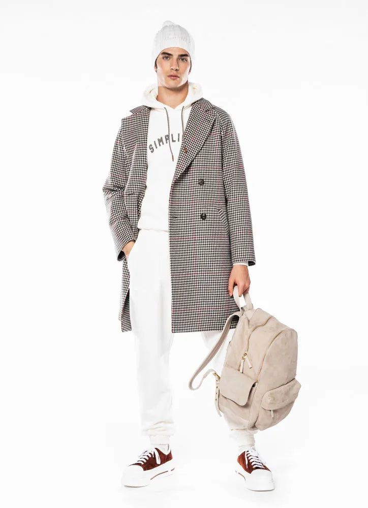 $2,250 ELEVENTY - Ivory/Black/Red Houndstooth CASHMERE/Wool Coat - 40R (50EU)