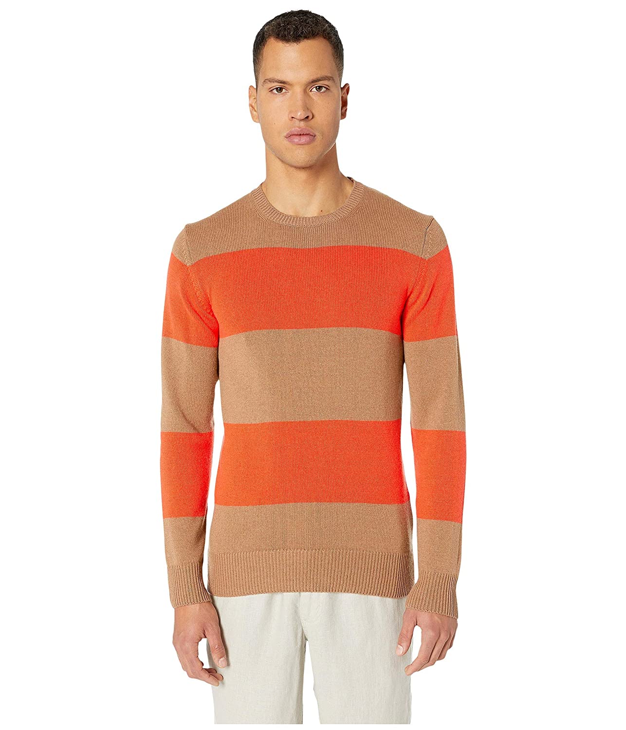 $645 ELEVENTY - 100% PURE CASHMERE Camel/Orange Crewneck Sweater - L