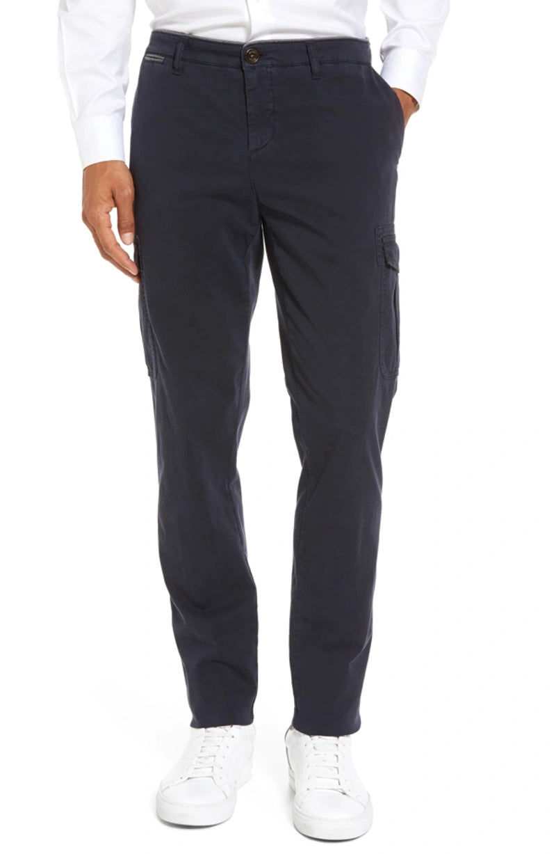 ELEVENTY - Contrast Piping Navy Blue Cotton Cargo Chino Pants - 32W