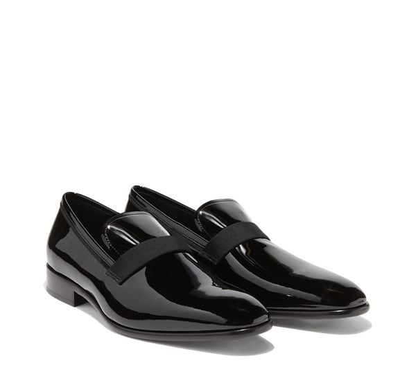 $720 SALVATORE FERRAGAMO - "Antoane" Black Patent Leather Tipped Loafer - 7D