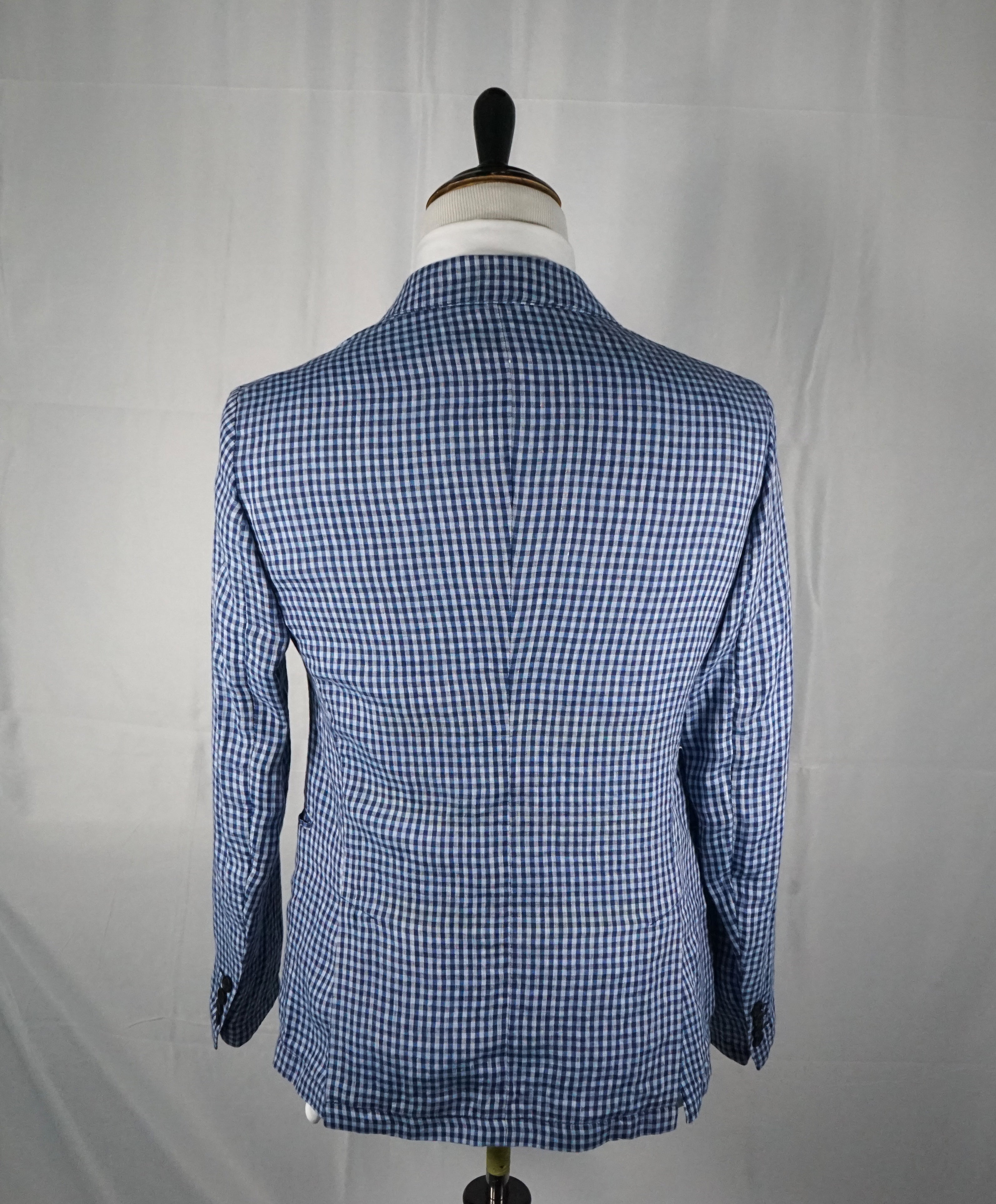 ARMANI COLLEZIONI - Blue & Navy Plaid Check Ultra Light Linen Blazer- 38R