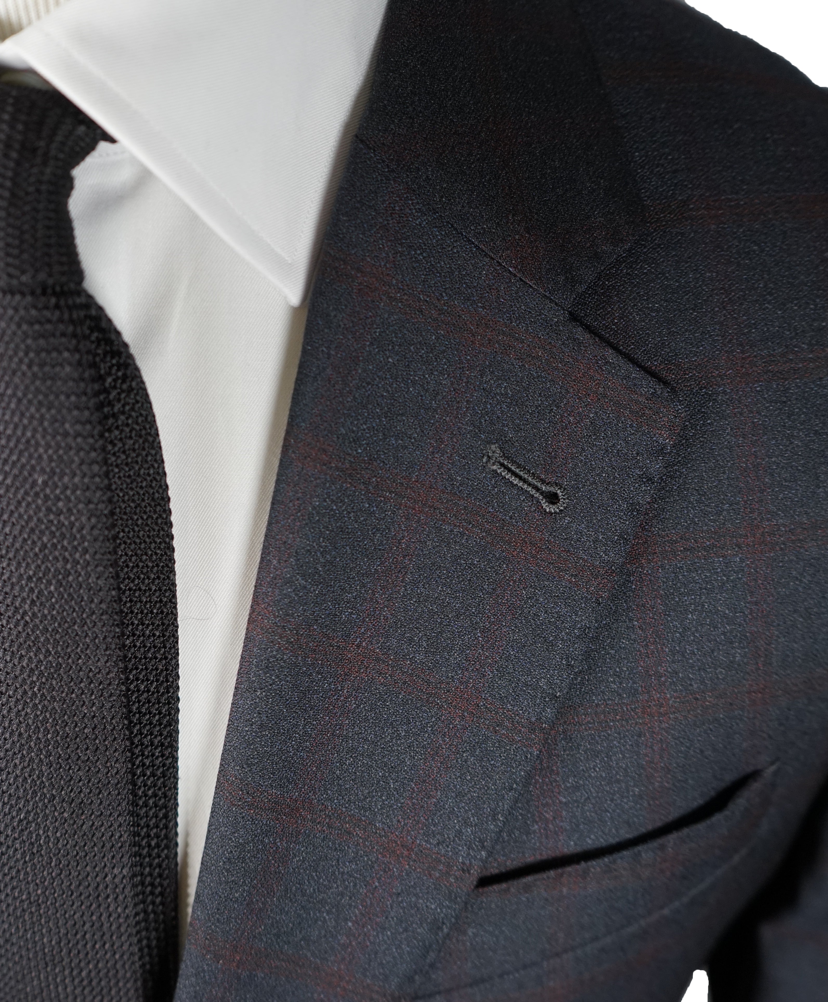 ARMANI COLLEZIONI - G Line Steel Gray / Red & Burgundy Plaid Suit - 48R