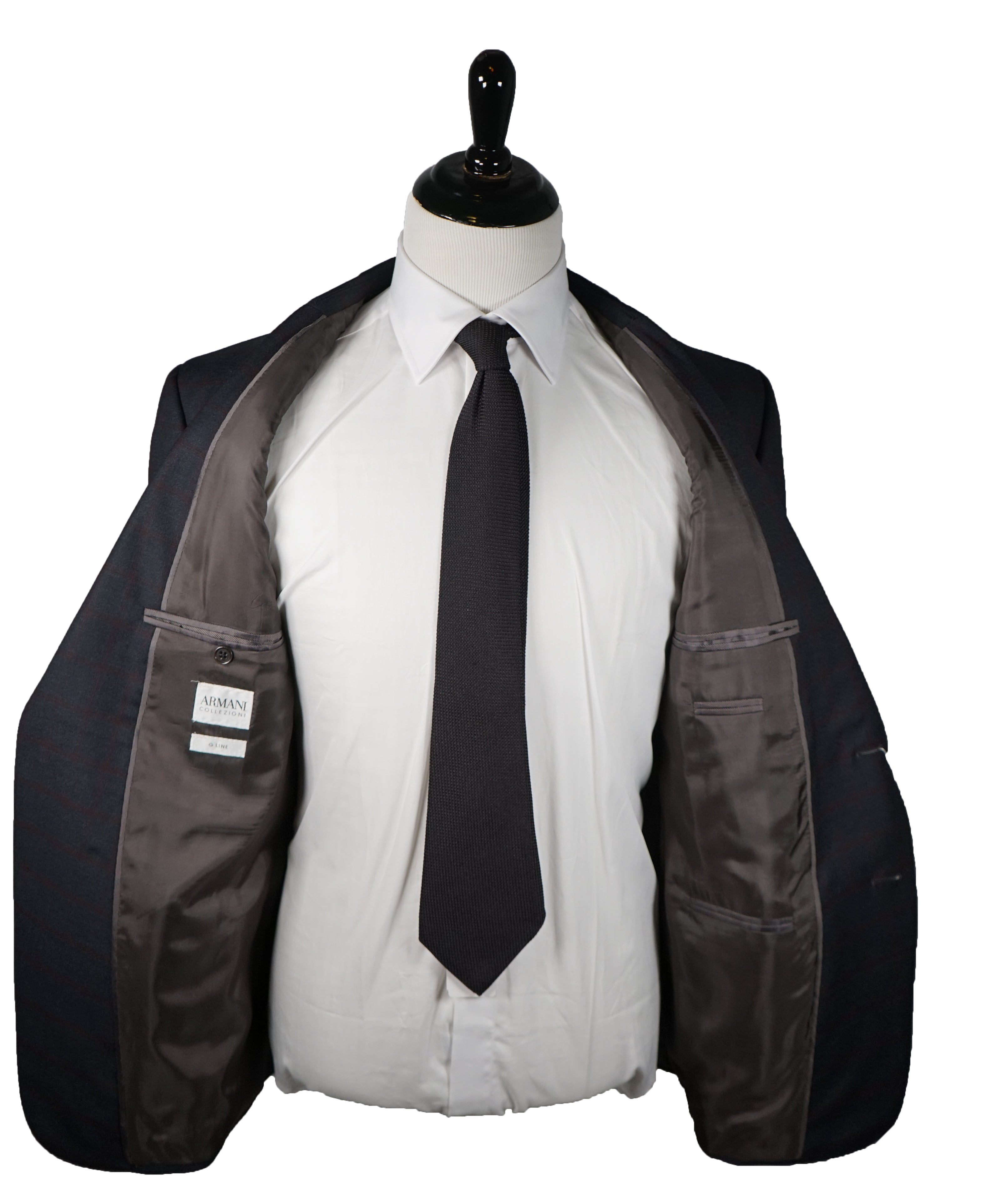 ARMANI COLLEZIONI - G Line Steel Gray / Red & Burgundy Plaid Suit - 48R