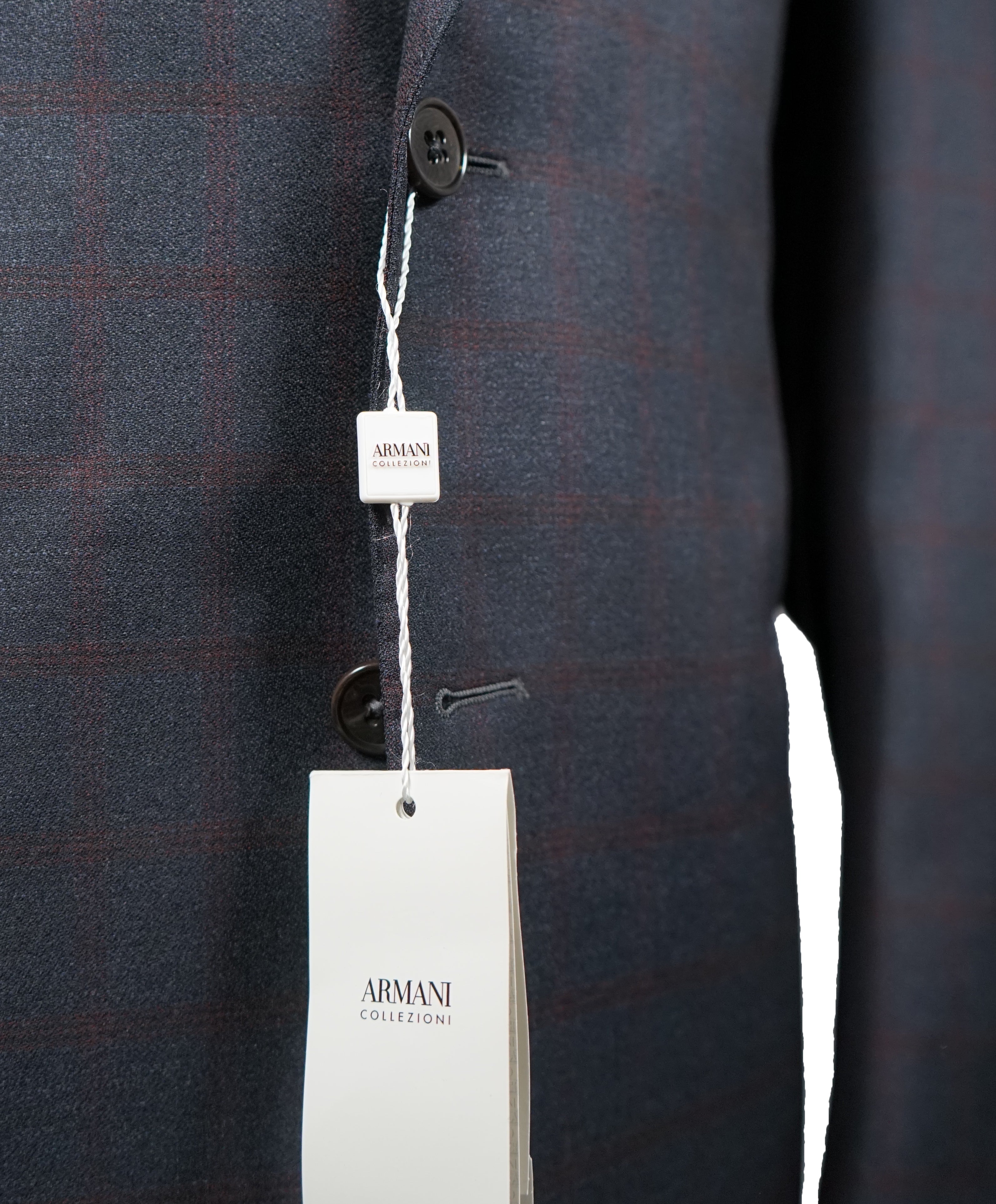 ARMANI COLLEZIONI - G Line Steel Gray / Red & Burgundy Plaid Suit - 48R