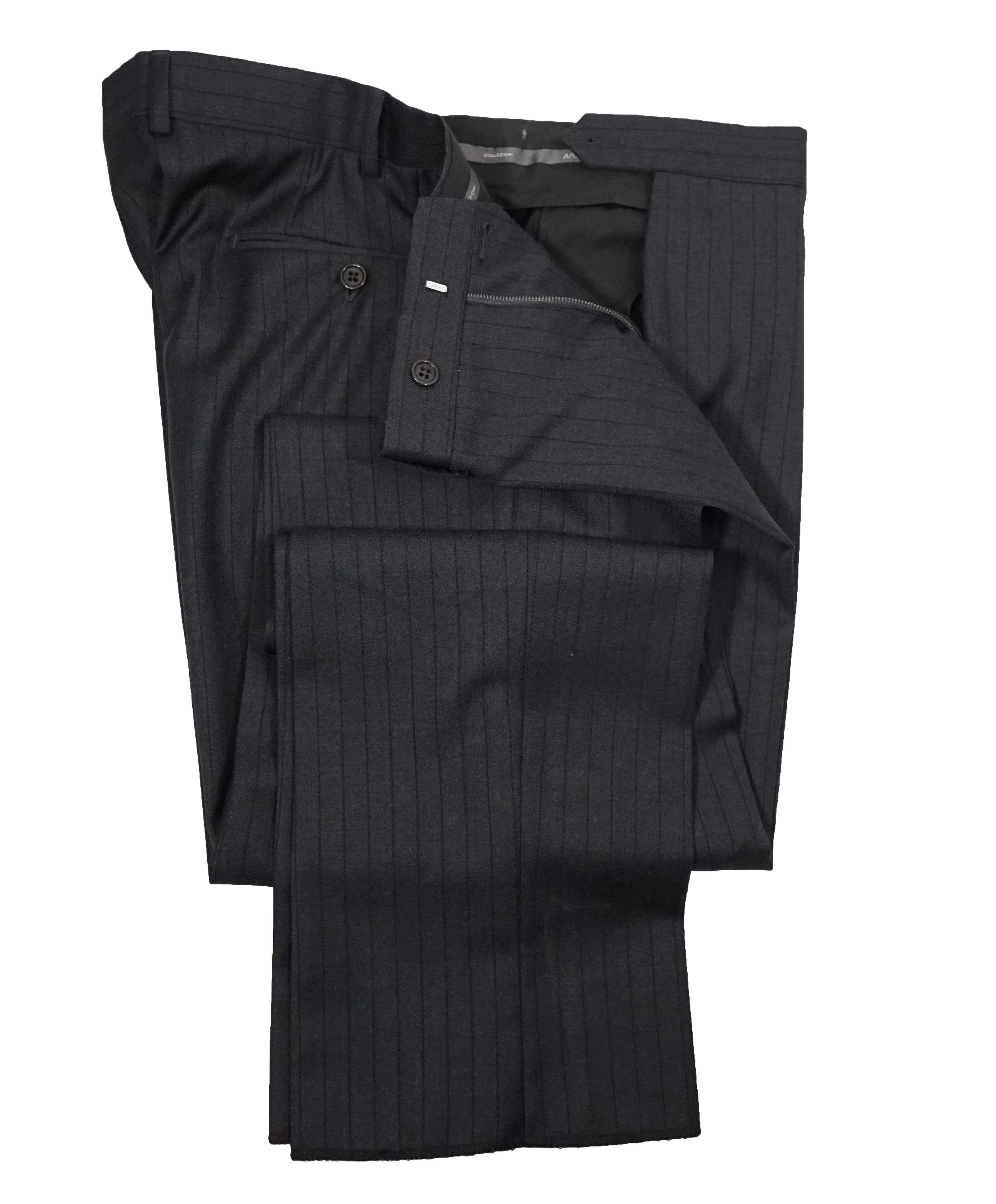 ARMANI COLLEZIONI -Gray & Charcoal Stripe Slim “M Line” Wool Suit - 48R