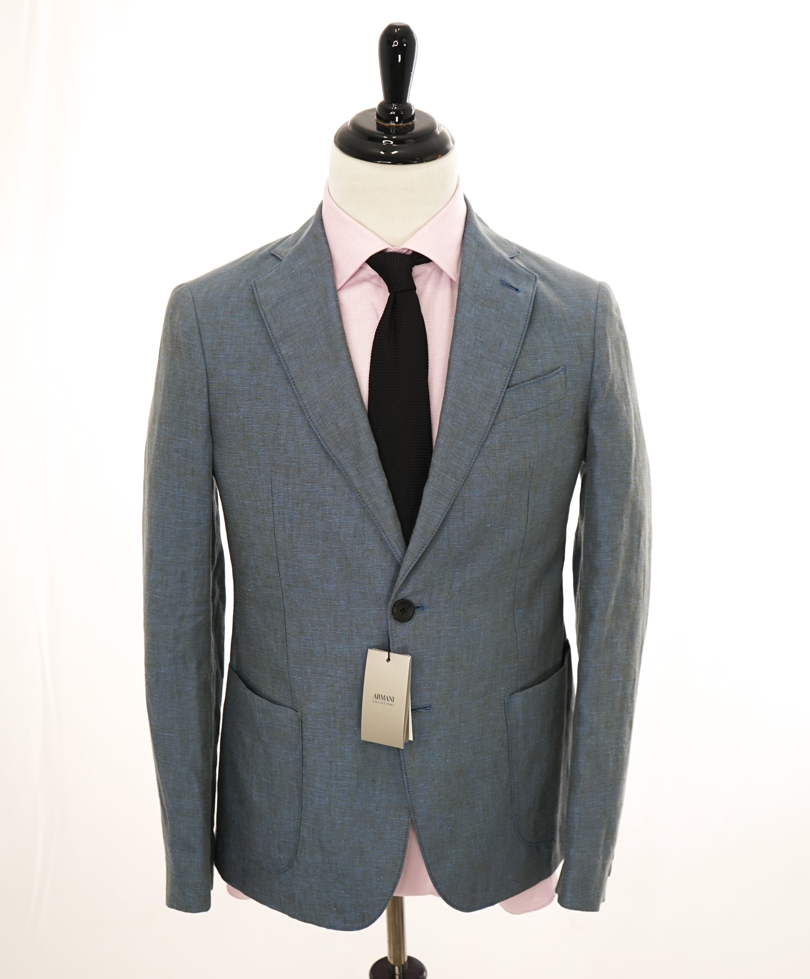 ARMANI COLLEZIONI - Medium Blue Melange Semi-Lined Linen Blazer - 40R