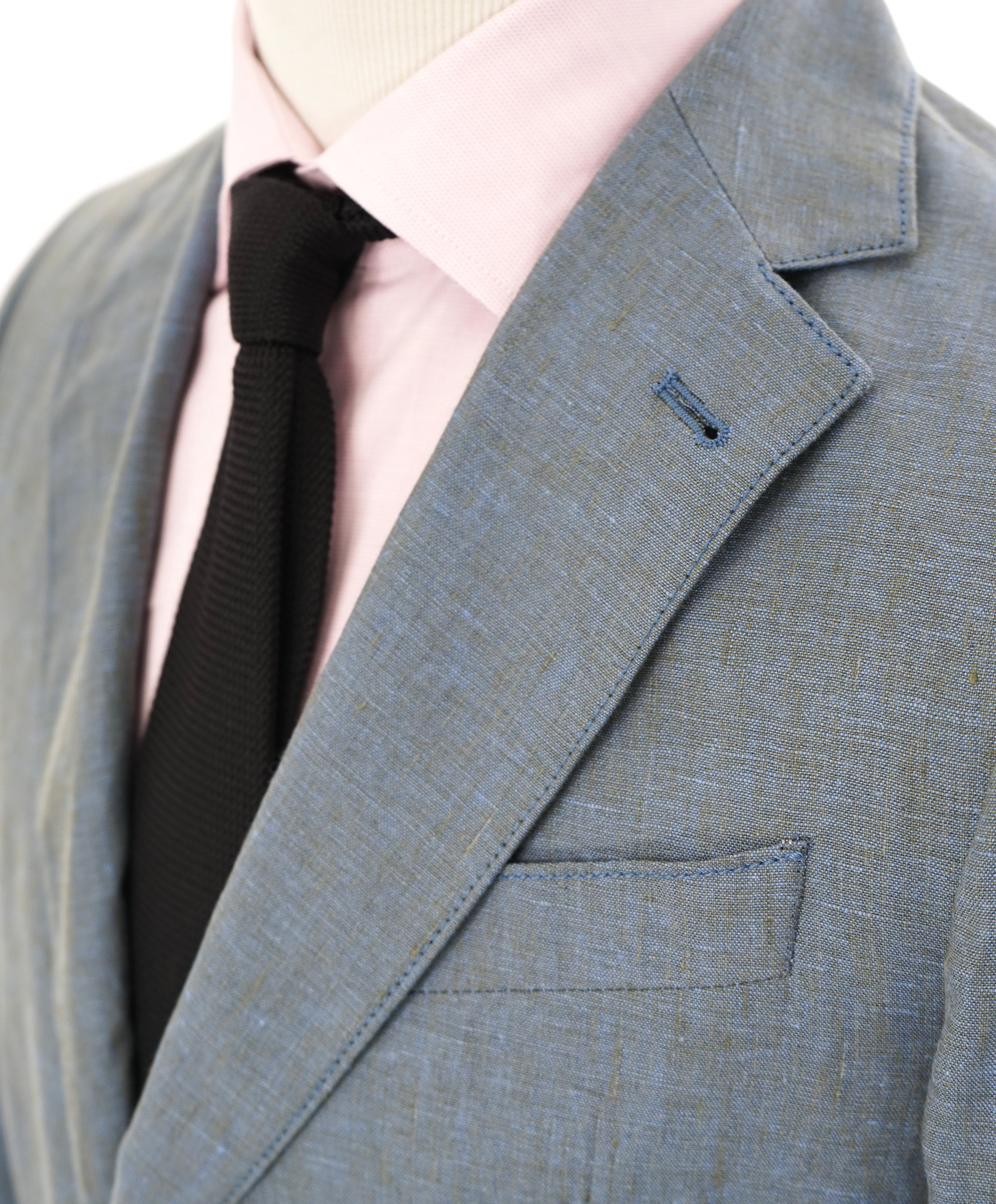 ARMANI COLLEZIONI - Medium Blue Melange Semi-Lined Linen Blazer - 40R