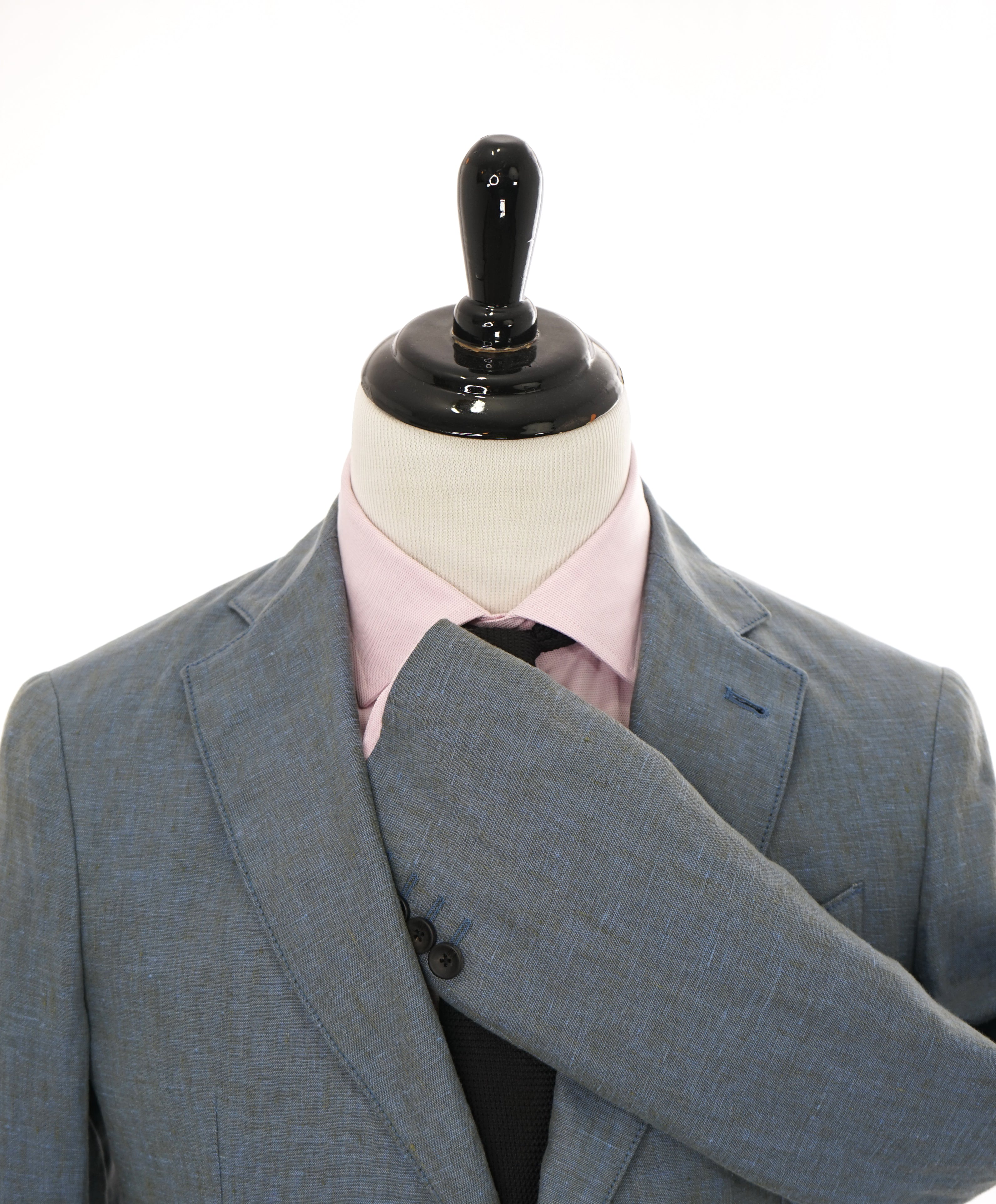 ARMANI COLLEZIONI - Medium Blue Melange Semi-Lined Linen Blazer - 40R