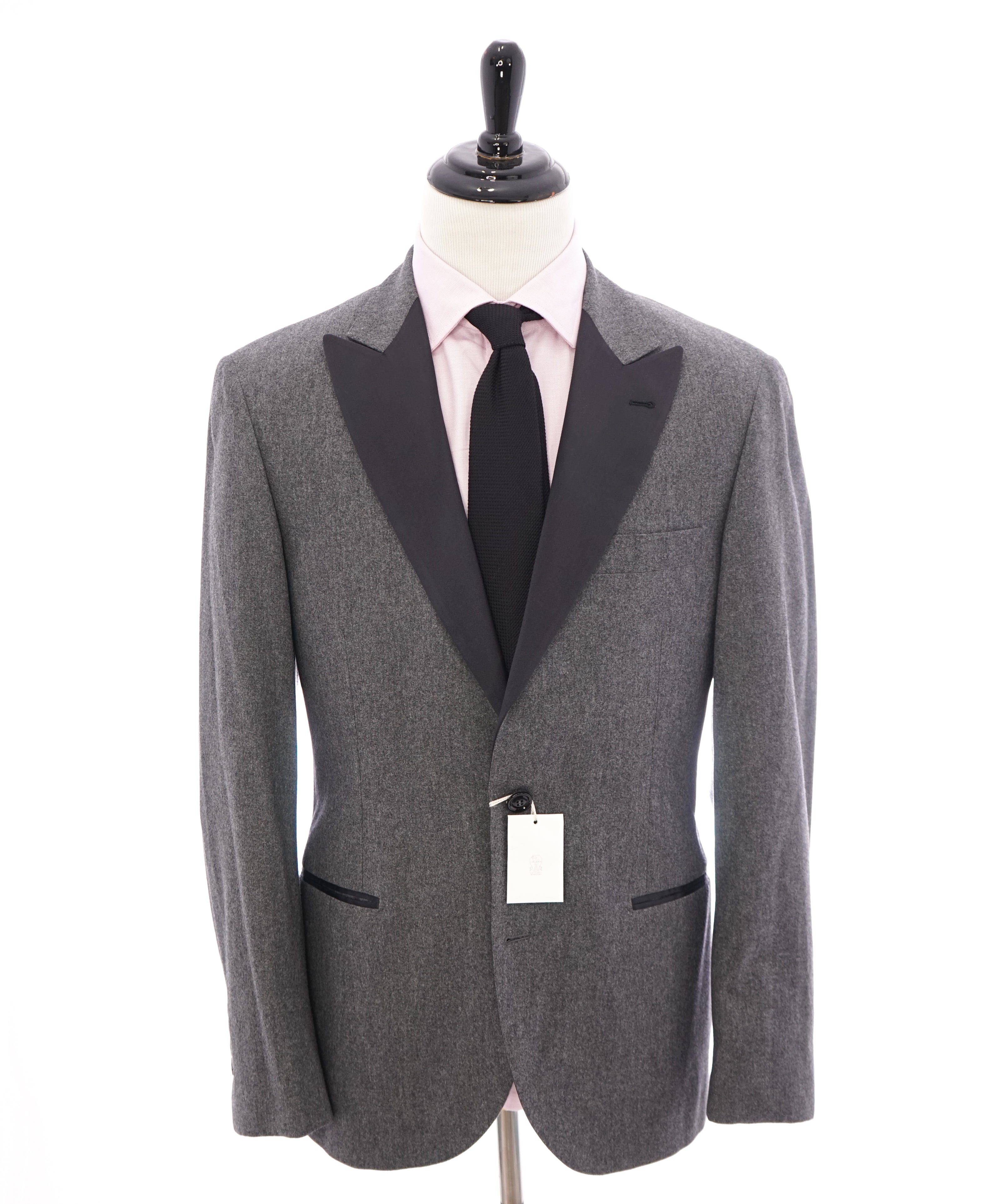 BRUNELLO CUCINELLI - Gray & Black CASHMERE/Wool/Silk Flannel Dinner Jacket- 40R