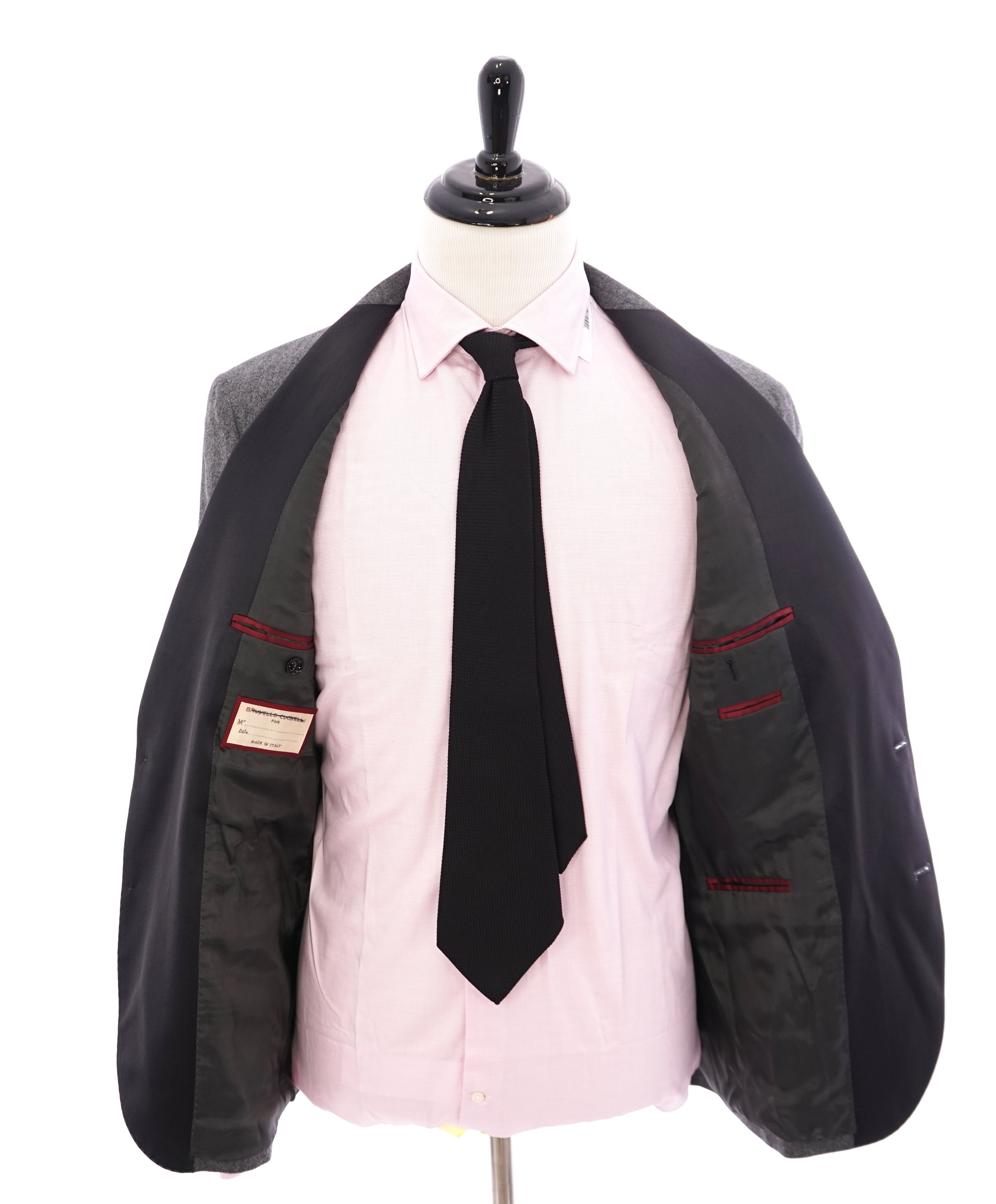 BRUNELLO CUCINELLI - Gray & Black CASHMERE/Wool/Silk Flannel Dinner Jacket- 40R