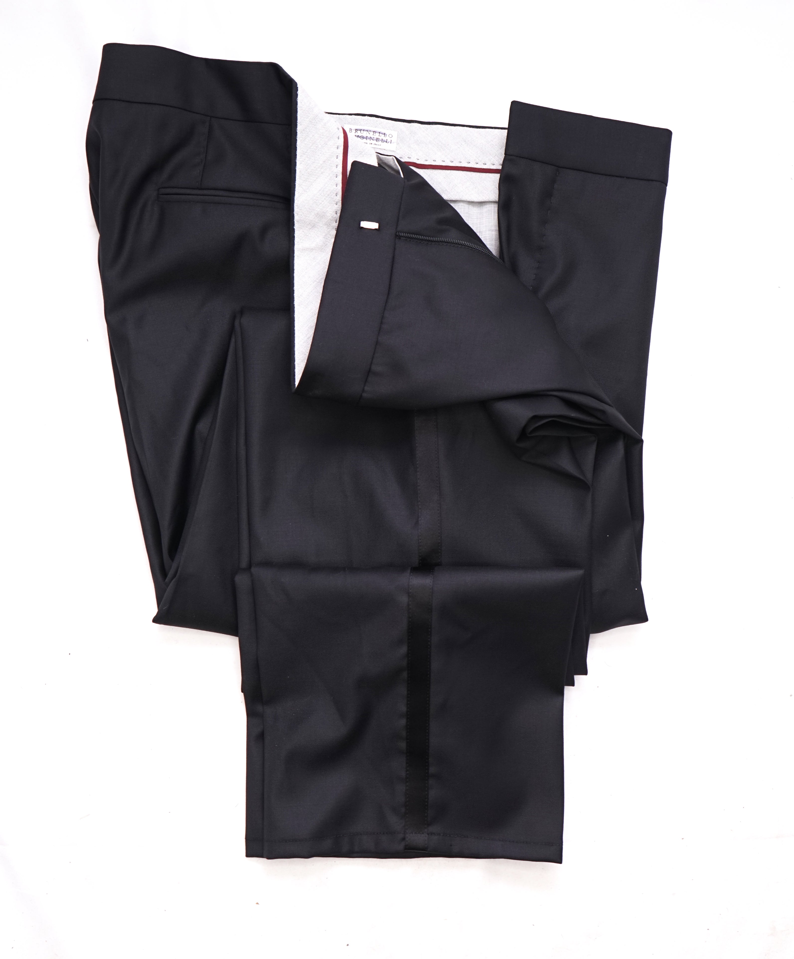 $5,995 BRUNELLO CUCINELLI - Black On Black Wide Peak Lapel Tuxedo Suit - 50R