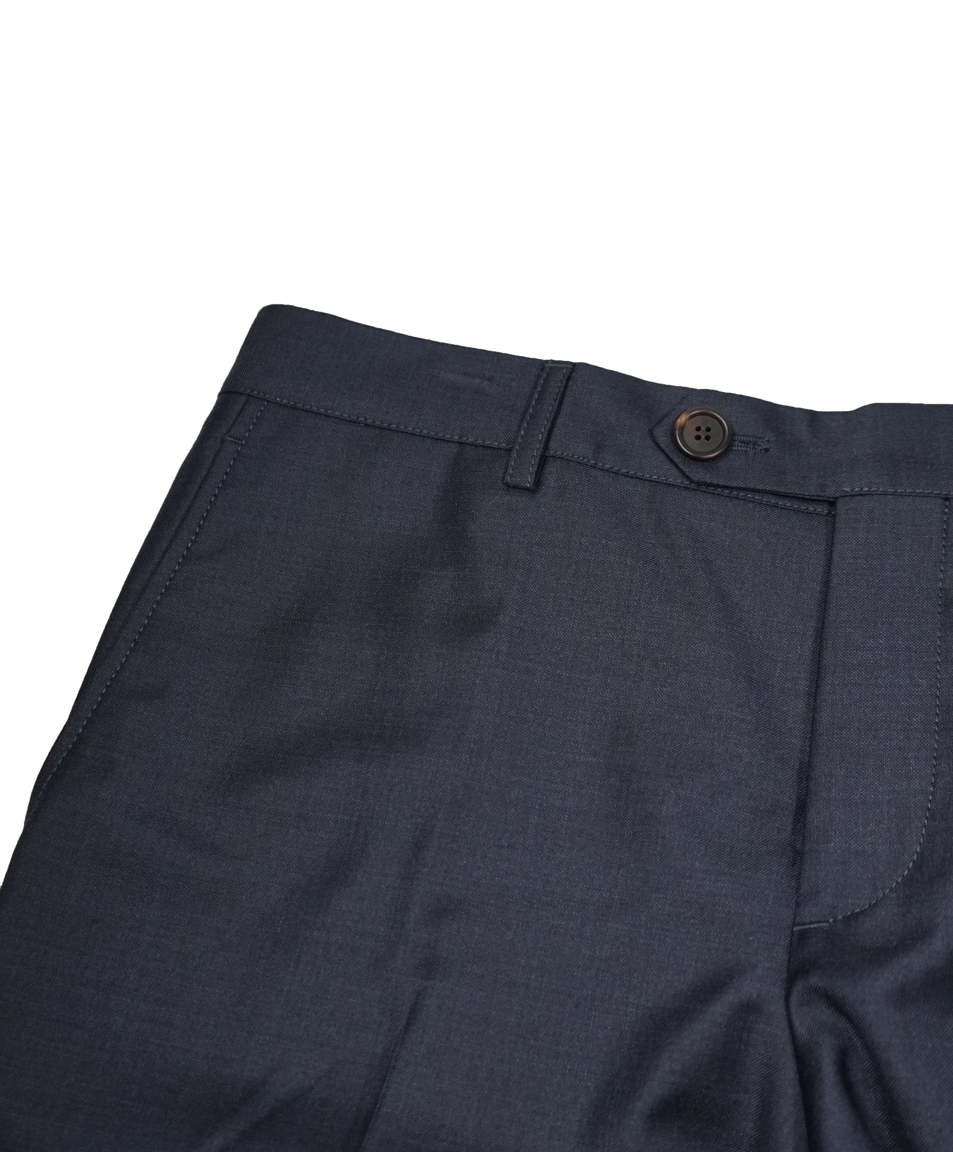 BRUNELLO CUCINELLI - Blue Flat Front Pants With Pick Stitching Detail - 34W