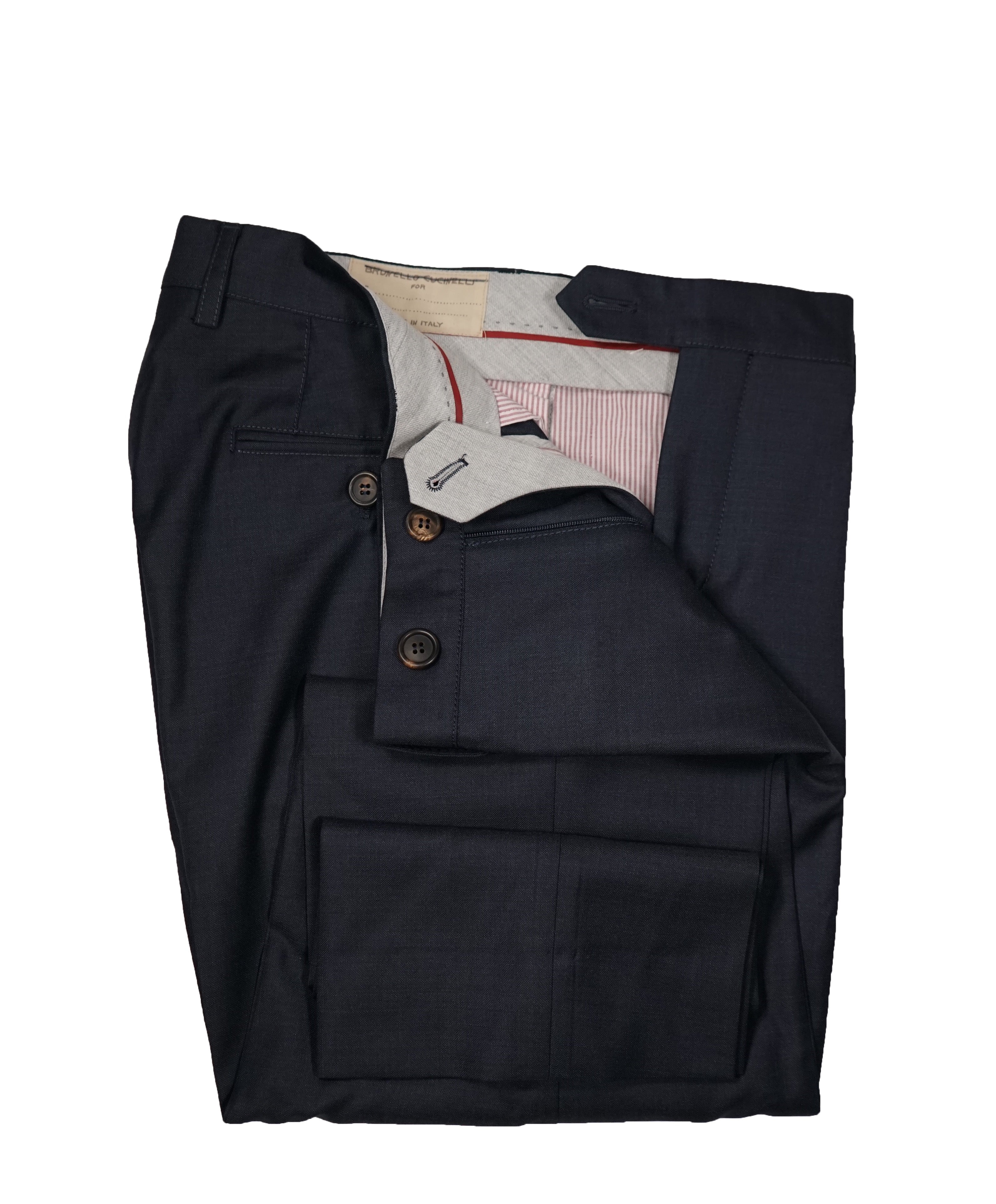 BRUNELLO CUCINELLI - Blue Flat Front Pants With Pick Stitching Detail - 34W