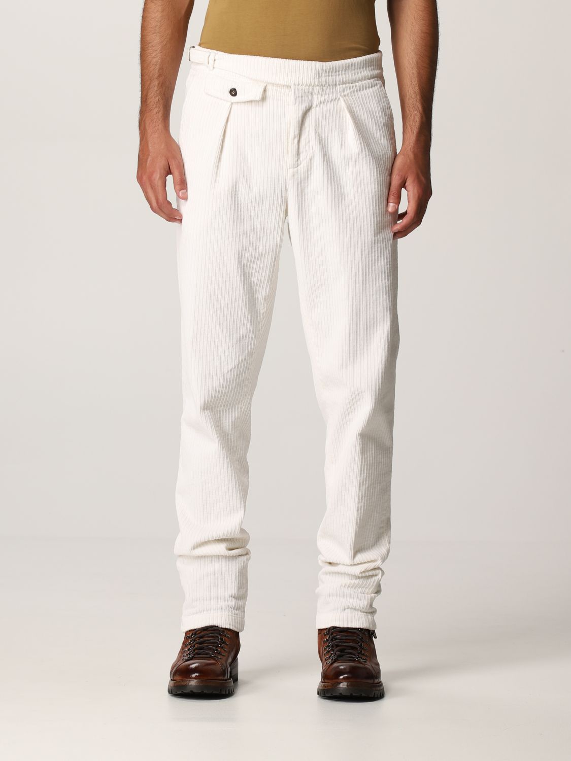 ELEVENTY - *SIDE TAB* BELTED White Corduroy Dress Pants- 33W