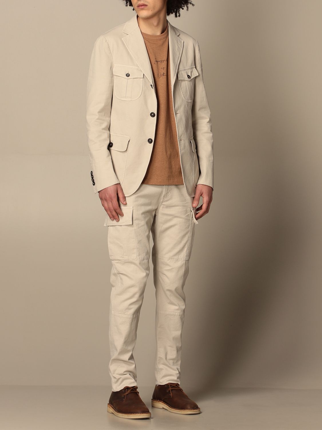 ELEVENTY - Single-Breasted COTTON / LINEN Safari Cargo Suit - 40R