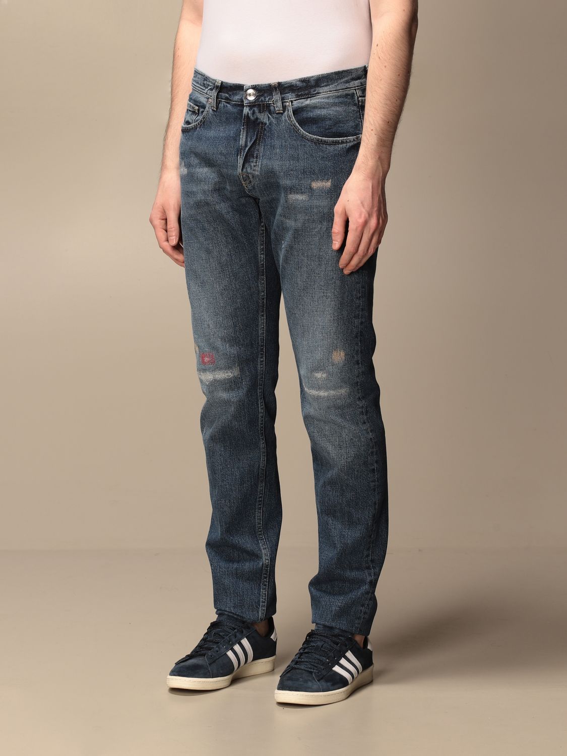 ELEVENTY - 5-Pocket Jeans In Washed Blue Denim Red Detail - 33W