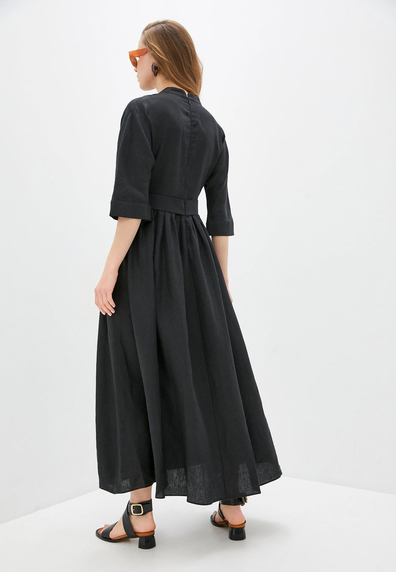 $895 ELEVENTY - Pure LINEN Black Caftan Dress - 6 / 44