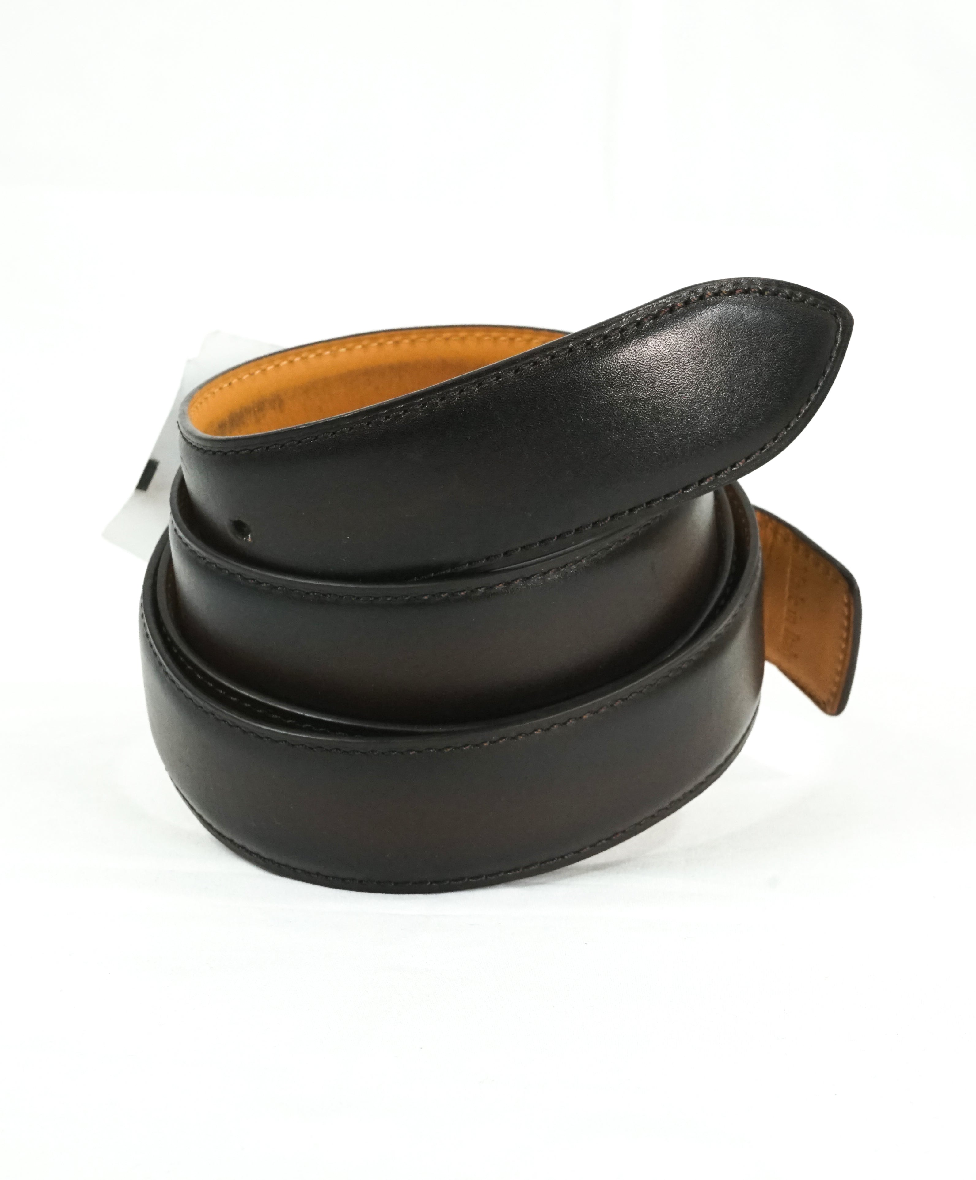 CORTHAY - "ARCA" Burnished Brown/Burgundy Leather Belt Strap - 110CM