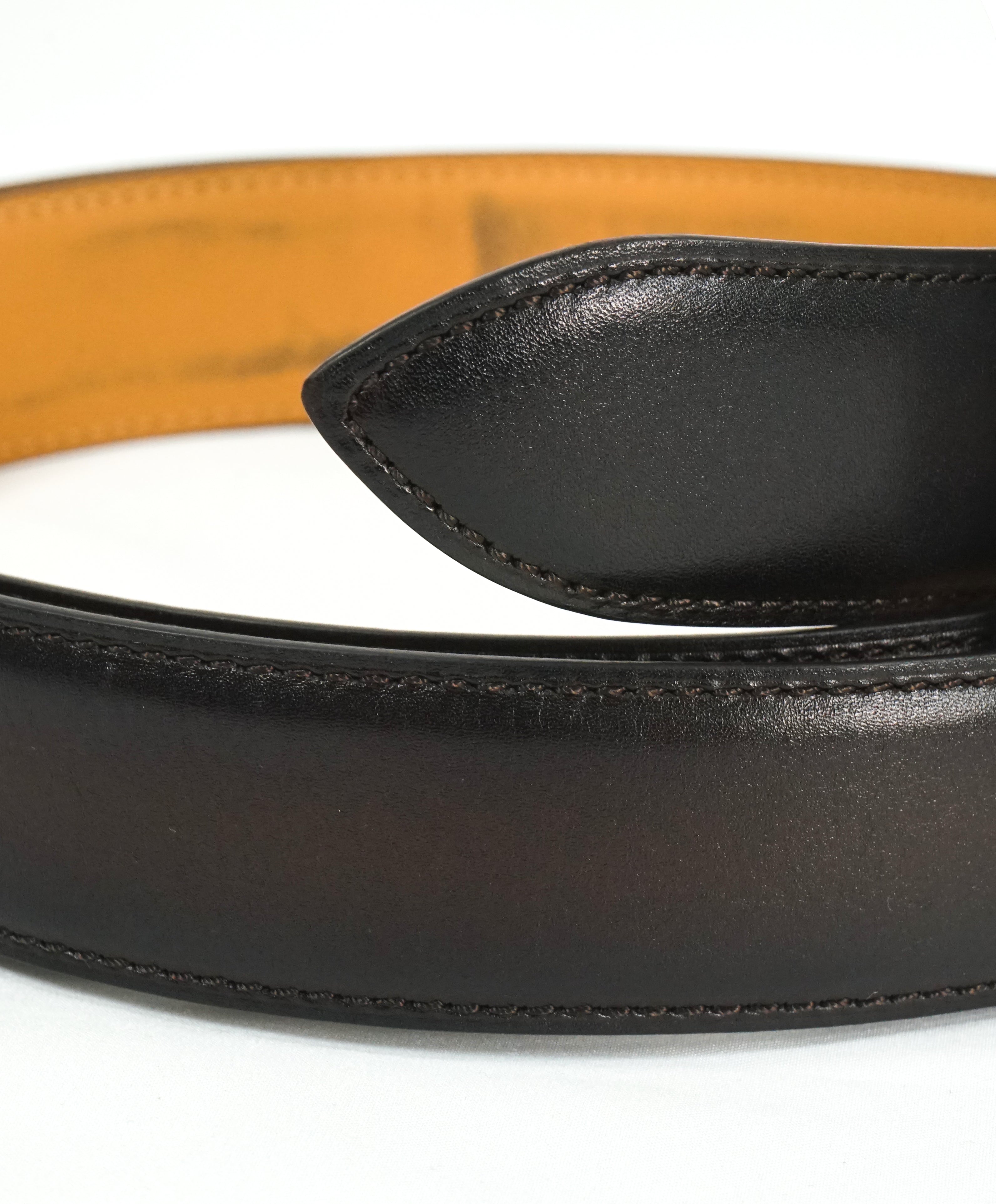 CORTHAY - "ARCA" Burnished Brown/Burgundy Leather Belt Strap - 110CM