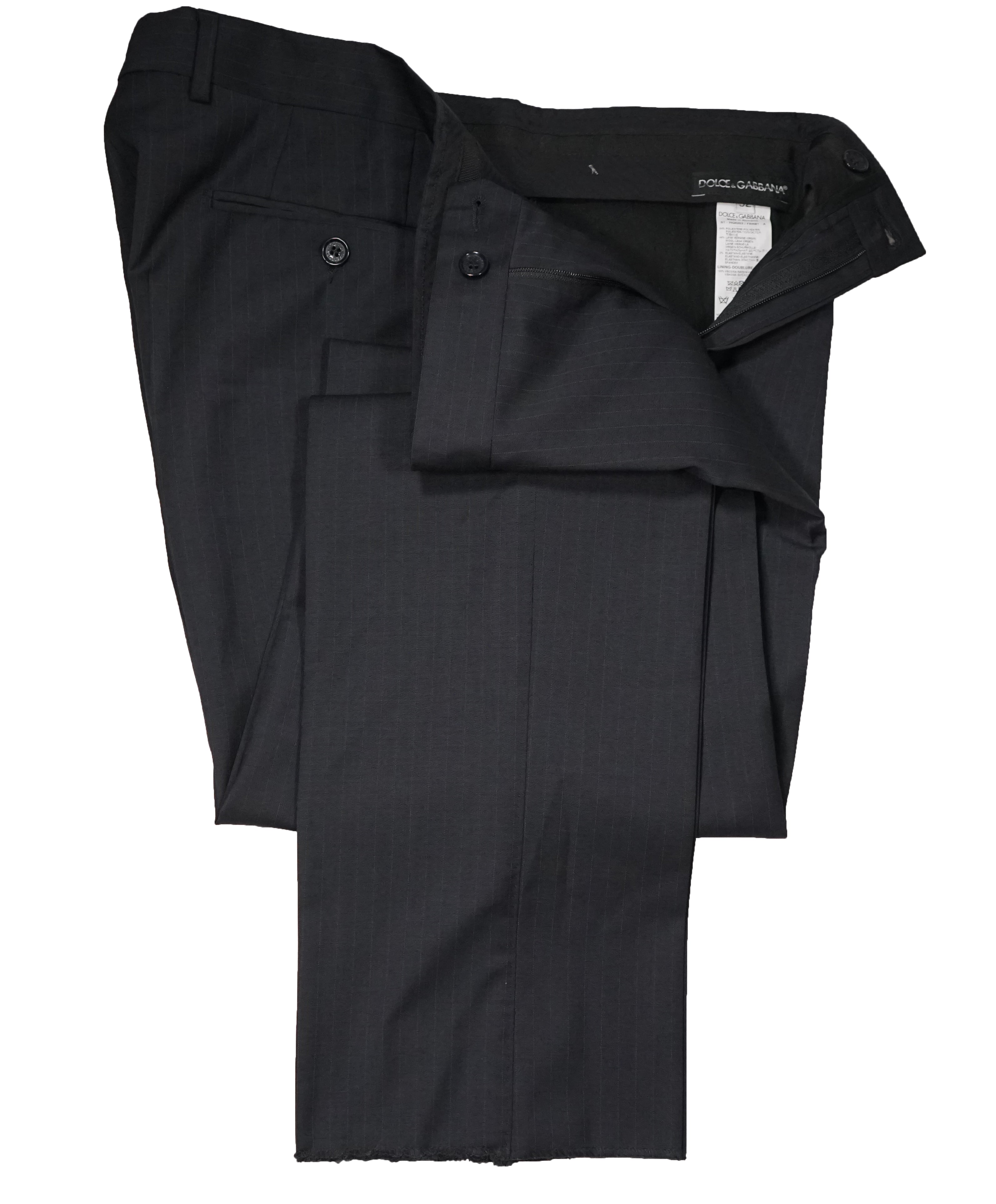 DOLCE & GABBANA - Navy Shadow Stripe Flat Front Light Dress Pants - 37W