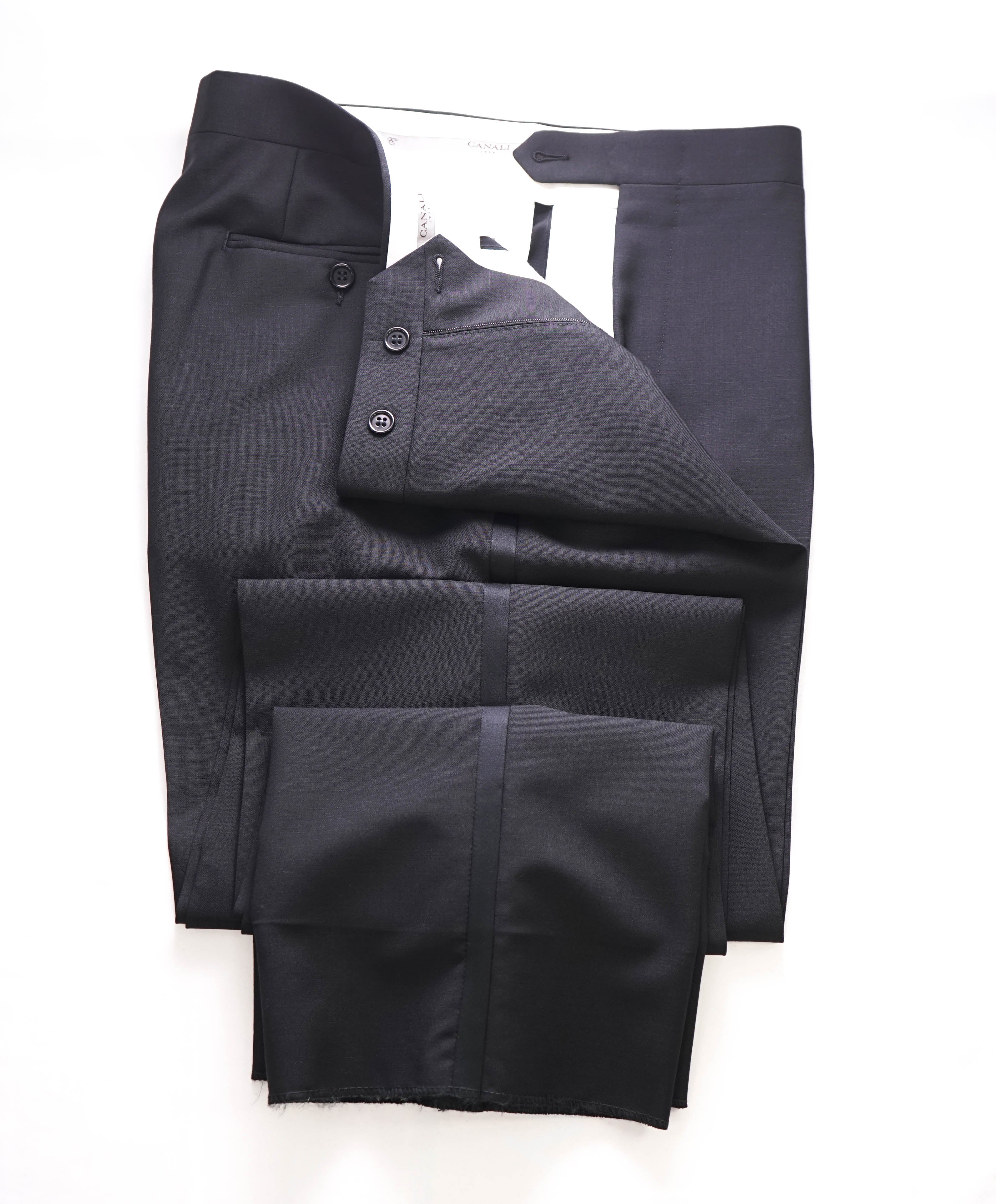 CANALI - *CLOSET STAPLE* MOHAIR Black Tux Flat Front Dinner Pants - 36W