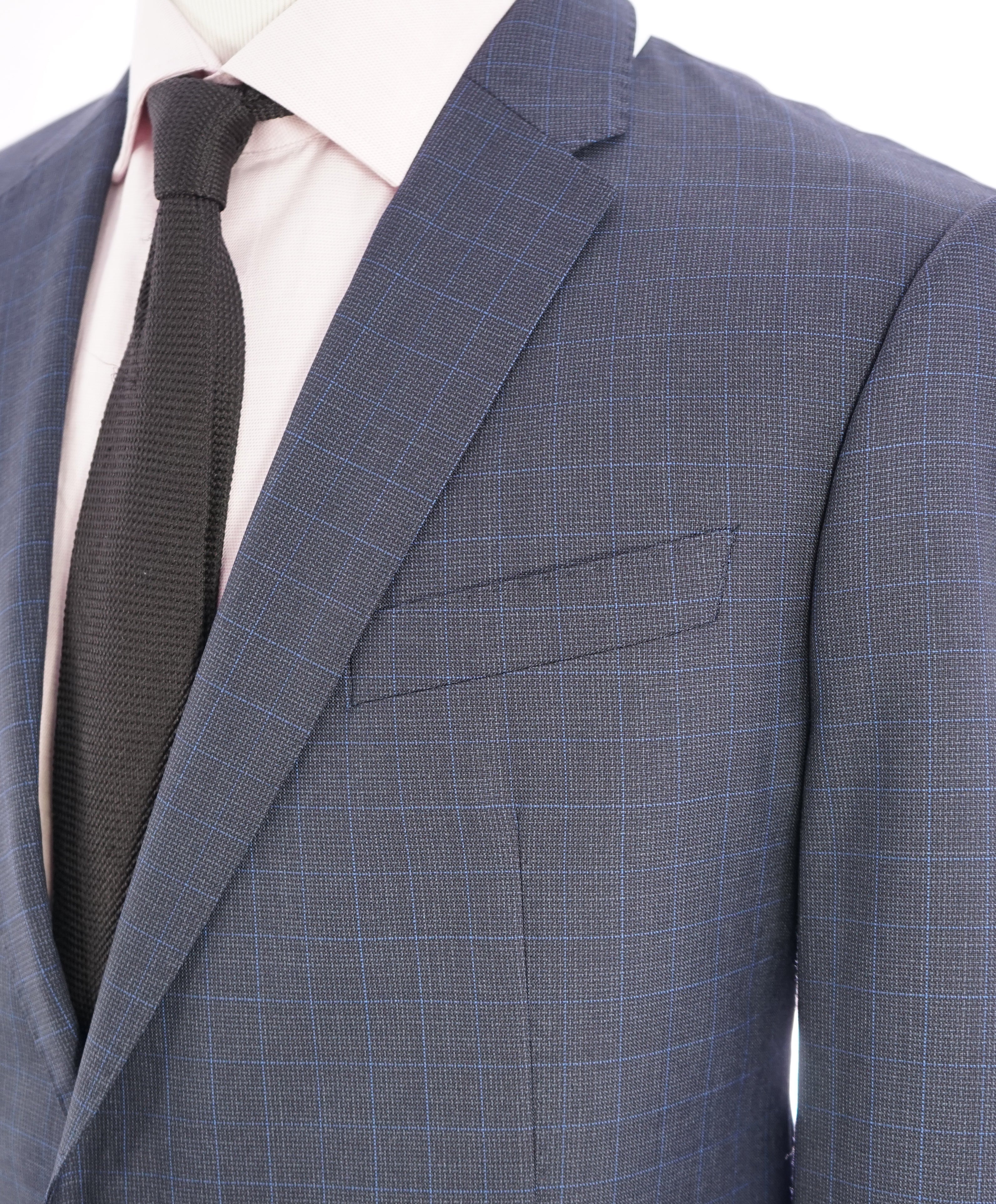 ARMANI COLLEZIONI - “M Line” Cobalt Blue Plaid Textured Woven Blazer - 46R