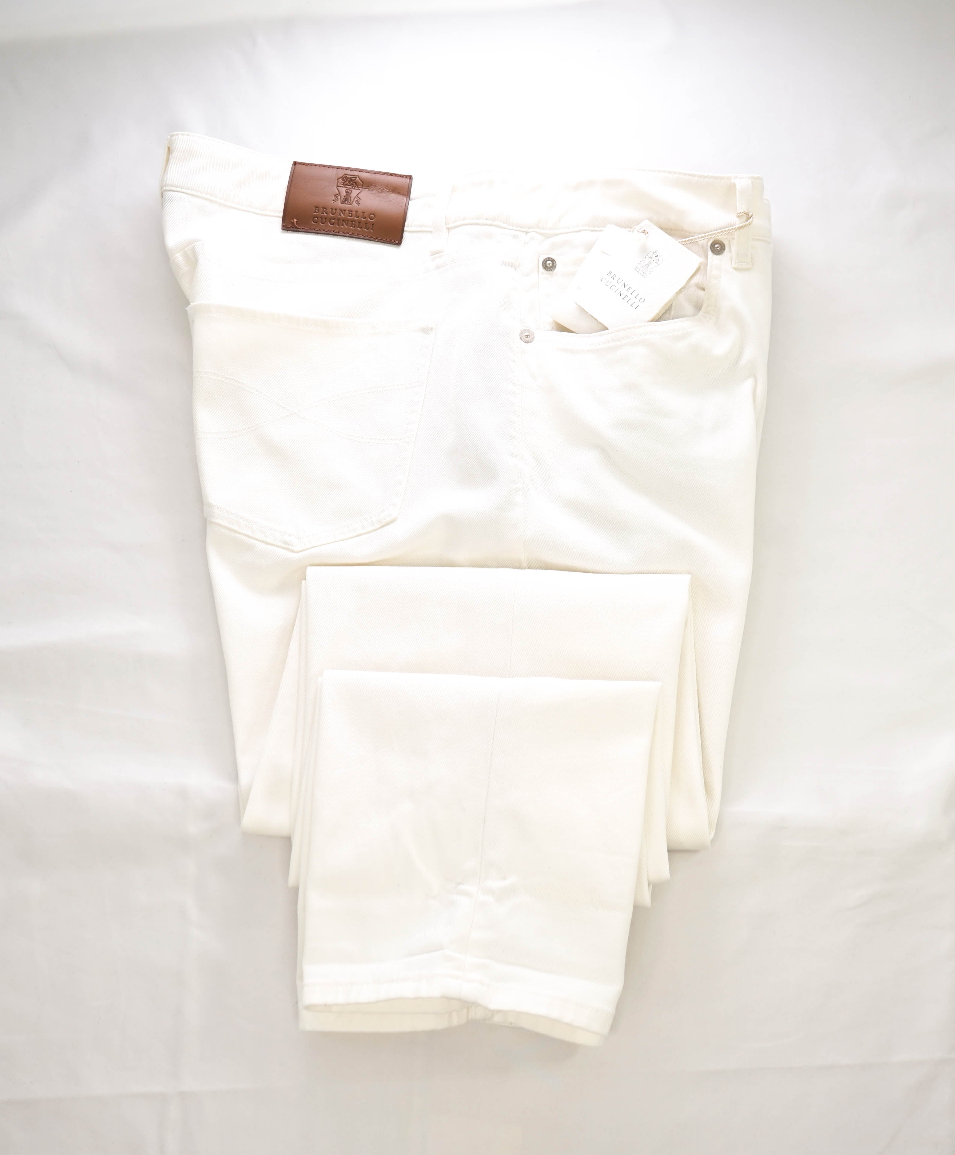 BRUNELLO CUCINELLI - Logo 5-Pocket White/Ivory Jeans Leather Tag - 36W