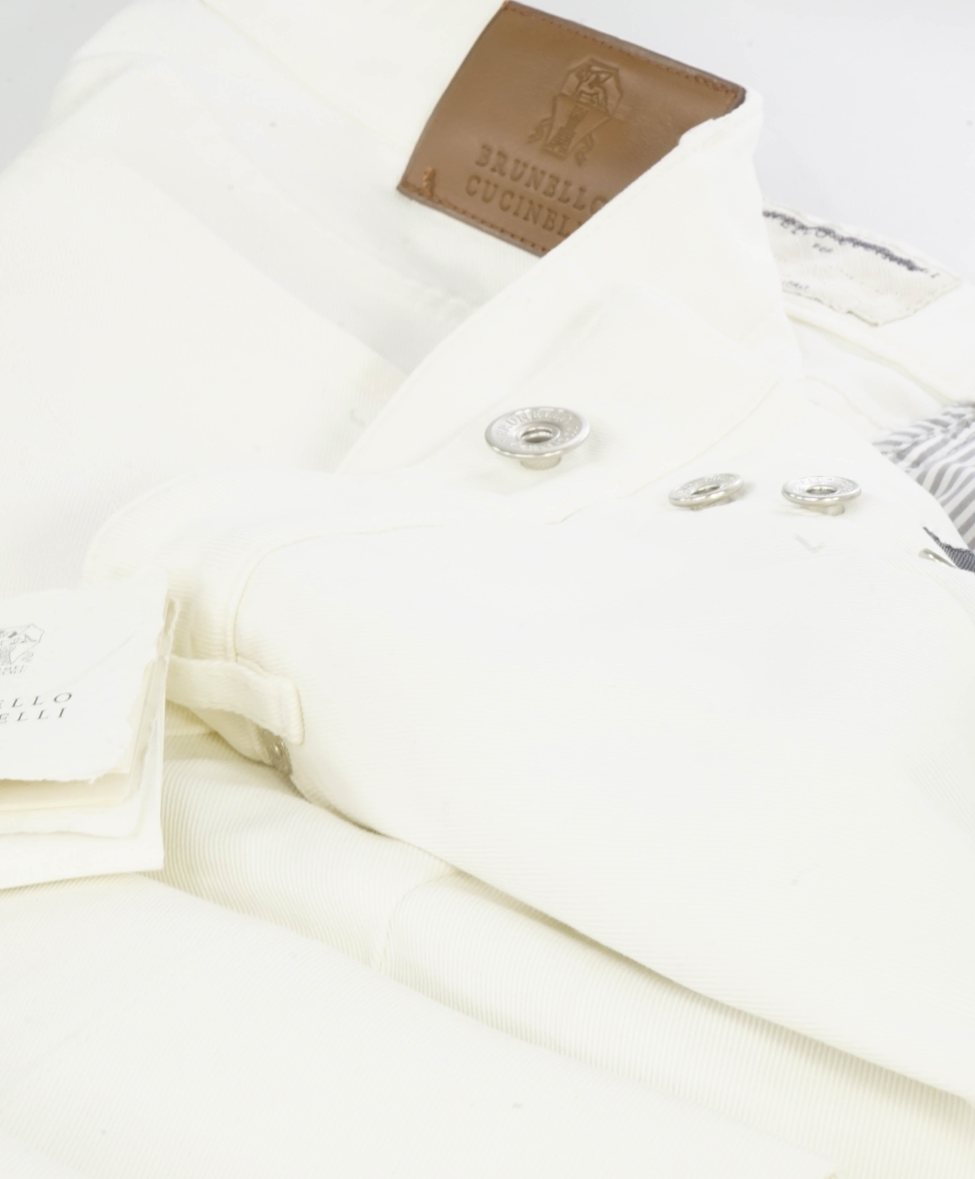 BRUNELLO CUCINELLI - Logo 5-Pocket White/Ivory Jeans Leather Tag - 36W