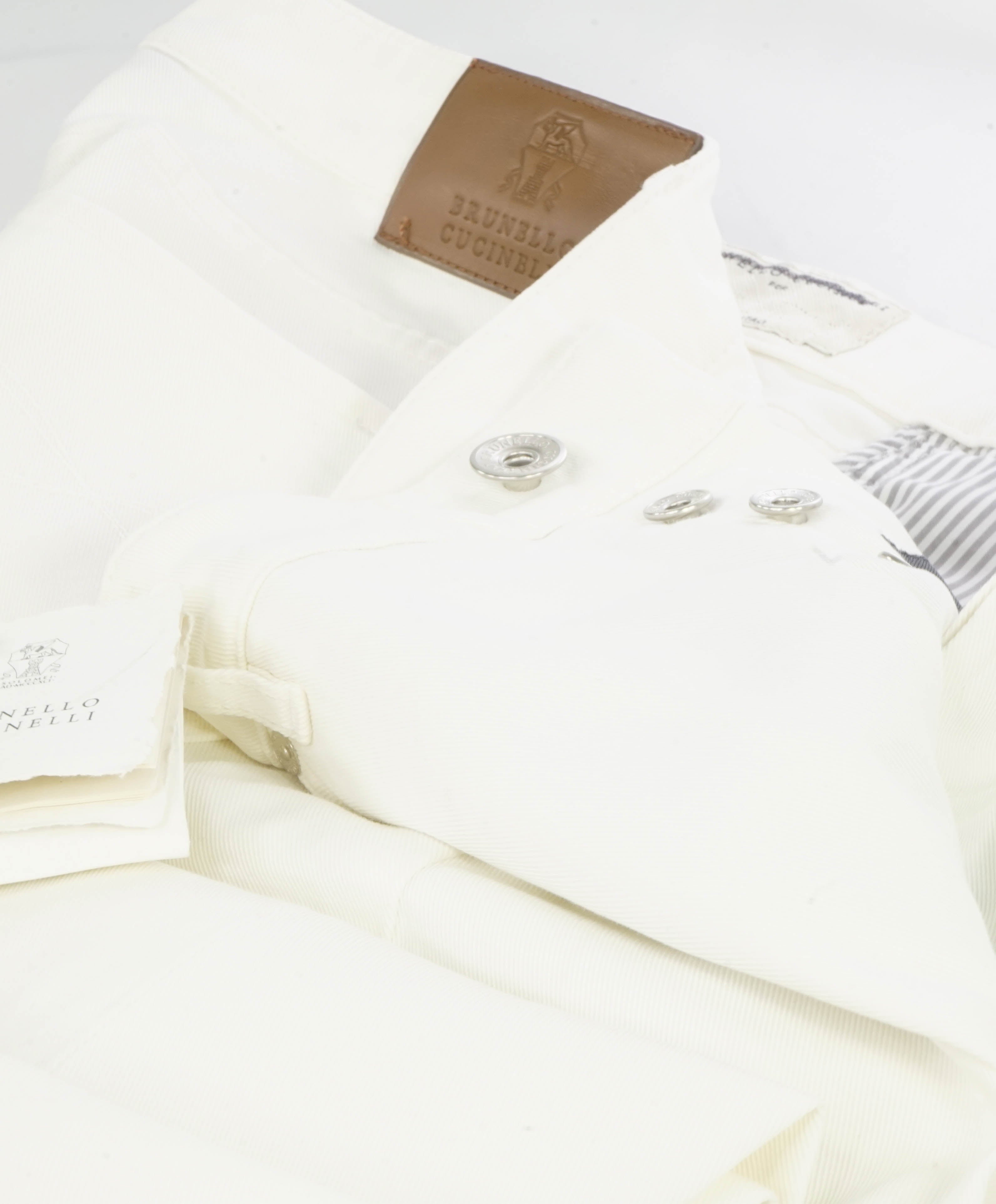 BRUNELLO CUCINELLI - Logo 5-Pocket White/Ivory Jeans Leather Tag - 36W