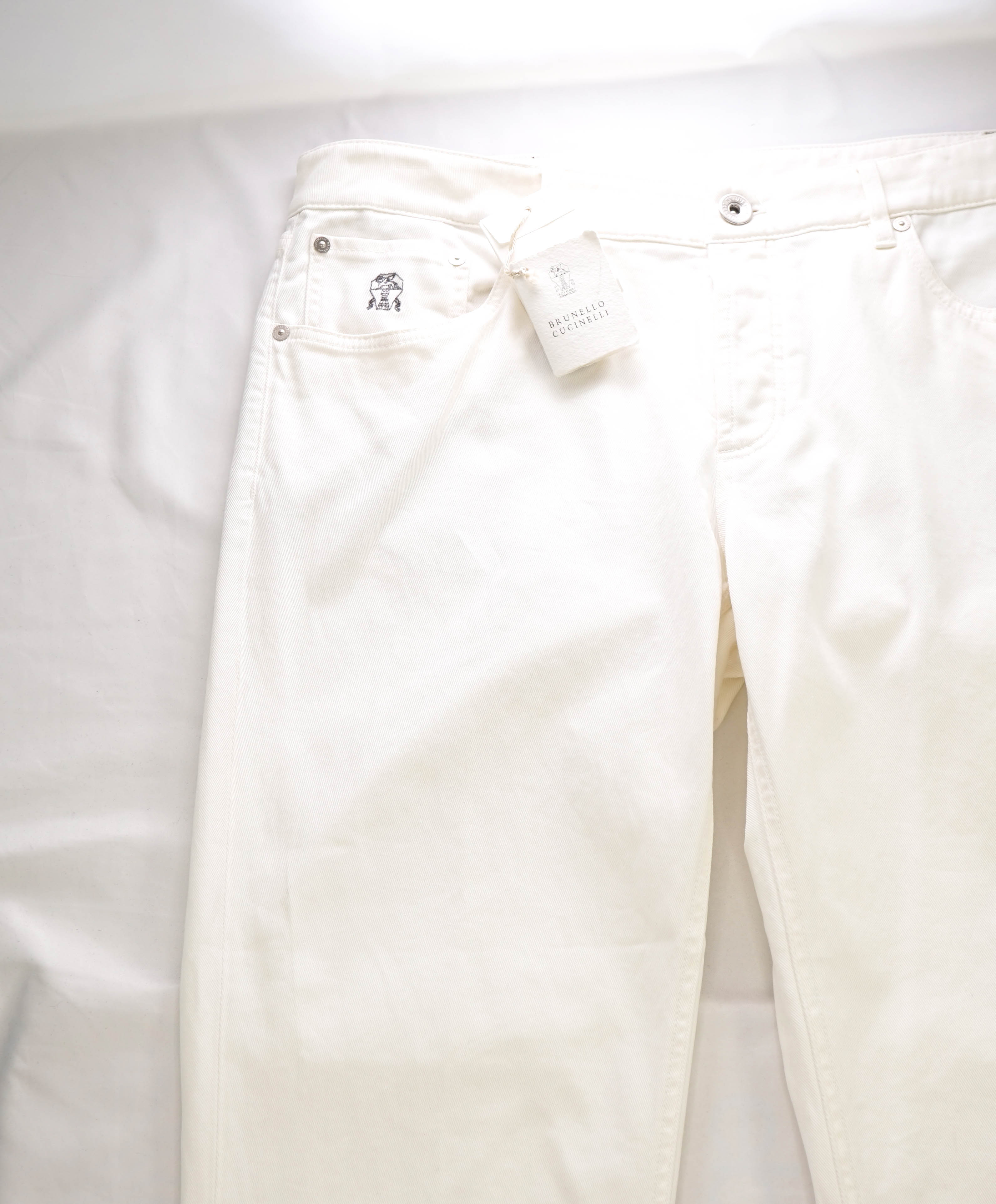 BRUNELLO CUCINELLI - Logo 5-Pocket White/Ivory Jeans Leather Tag - 36W