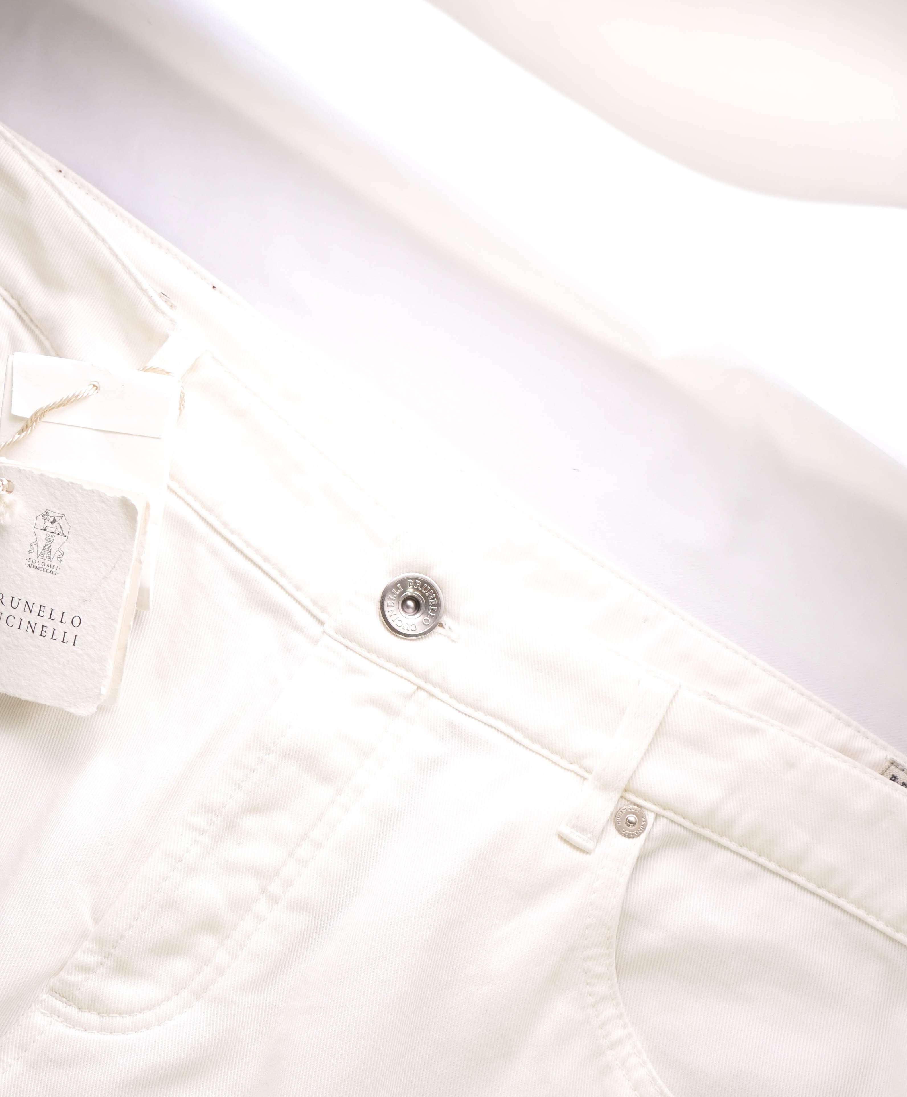 BRUNELLO CUCINELLI - Logo 5-Pocket White/Ivory Jeans Leather Tag - 36W