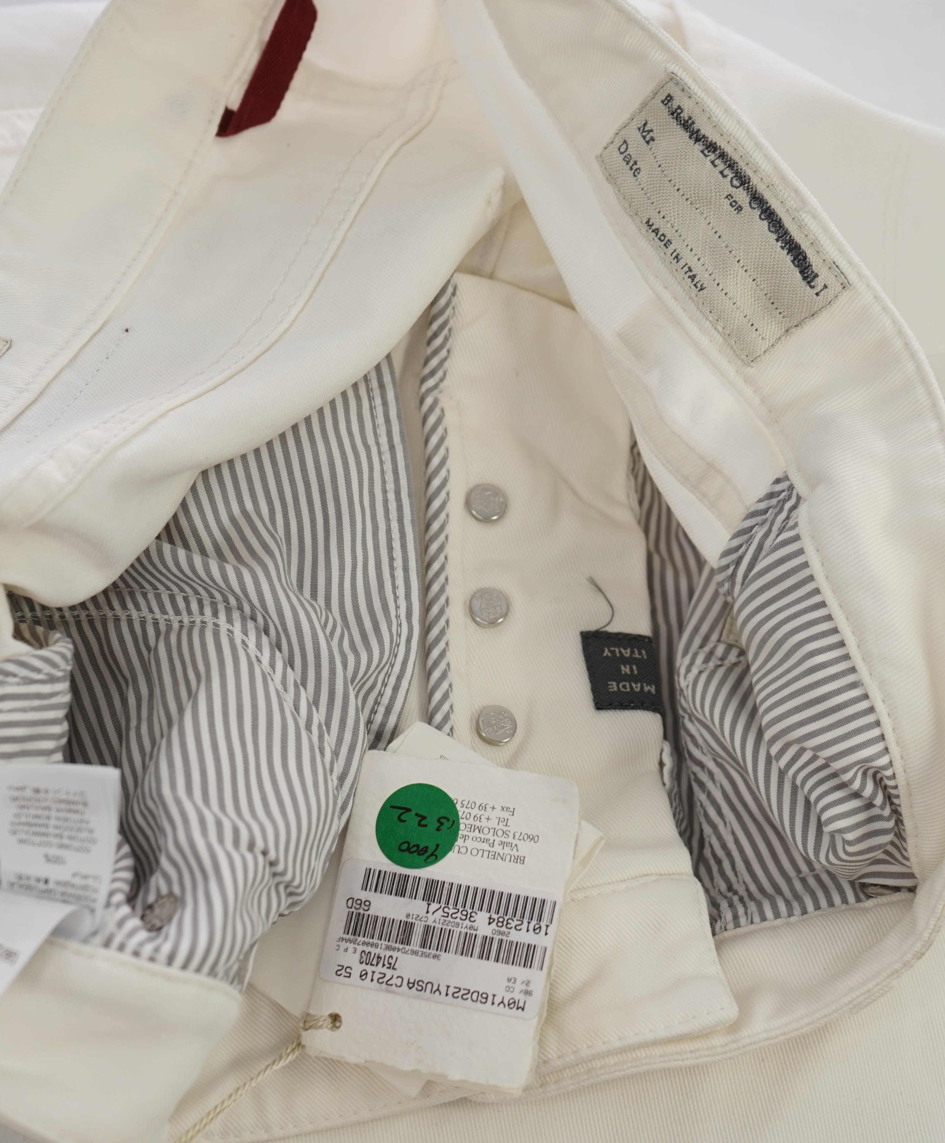 BRUNELLO CUCINELLI - Logo 5-Pocket White/Ivory Jeans Leather Tag - 36W