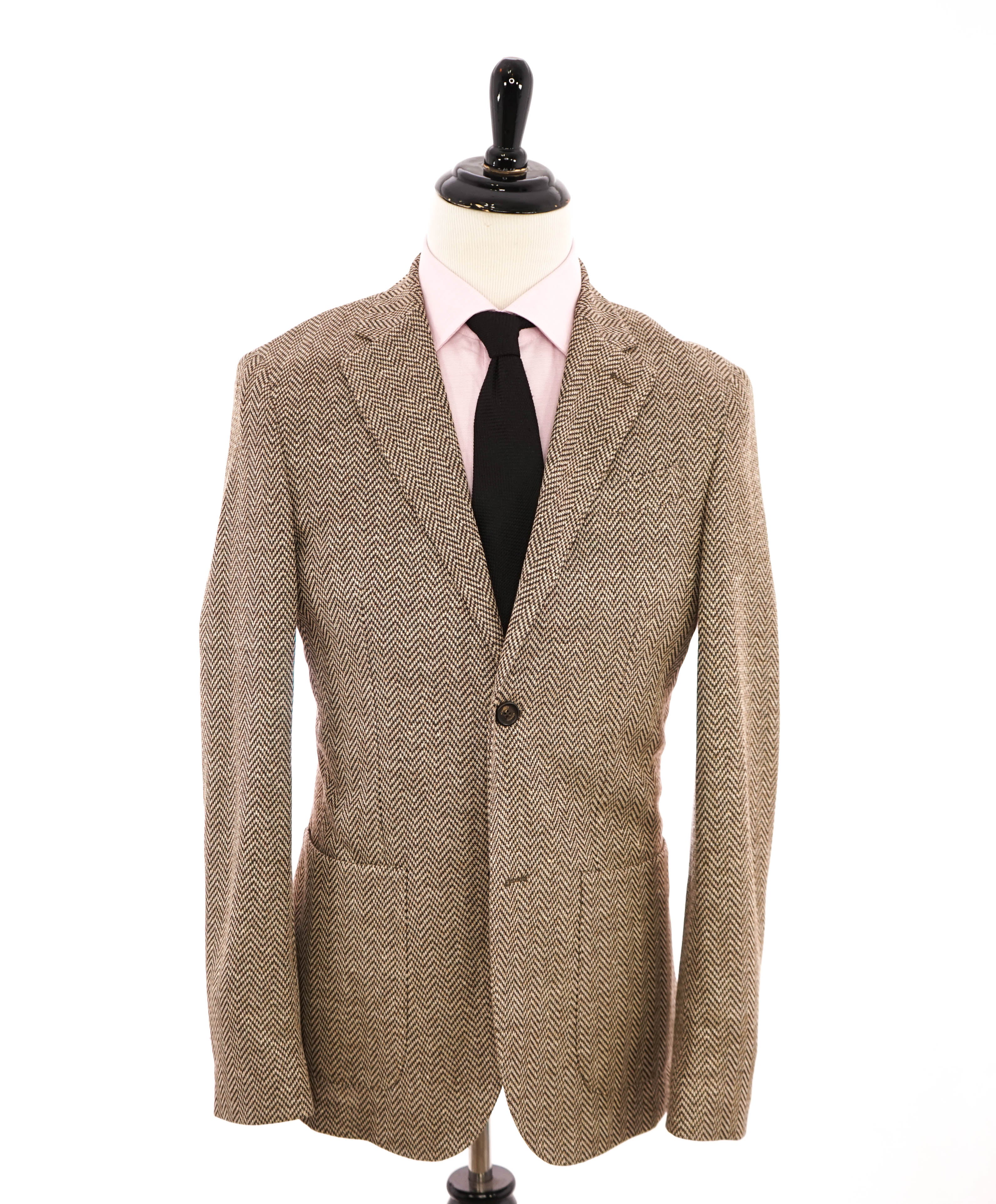 ELEVENTY - Brown Herringbone Semi-Lined LINEN/COTTON Blazer - 40 (50 EU)