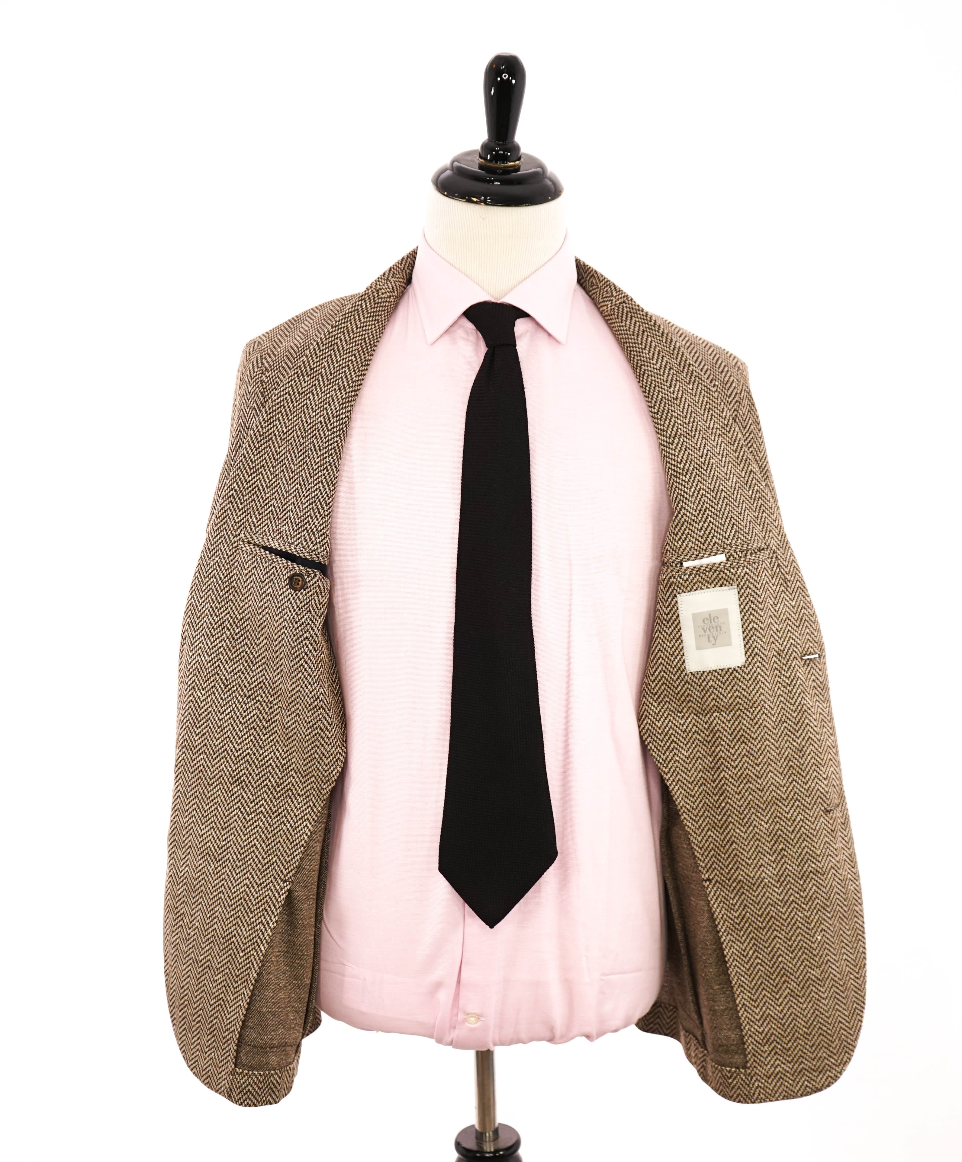 ELEVENTY - Brown Herringbone Semi-Lined LINEN/COTTON Blazer - 40 (50 EU)