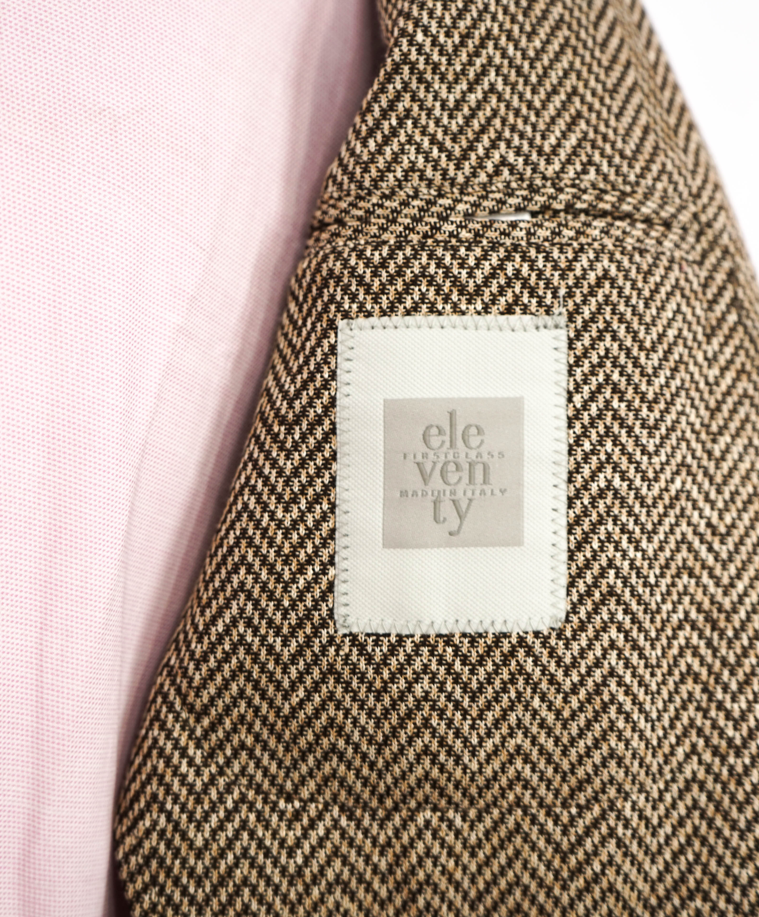 ELEVENTY - Brown Herringbone Semi-Lined LINEN/COTTON Blazer - 40 (50 EU)