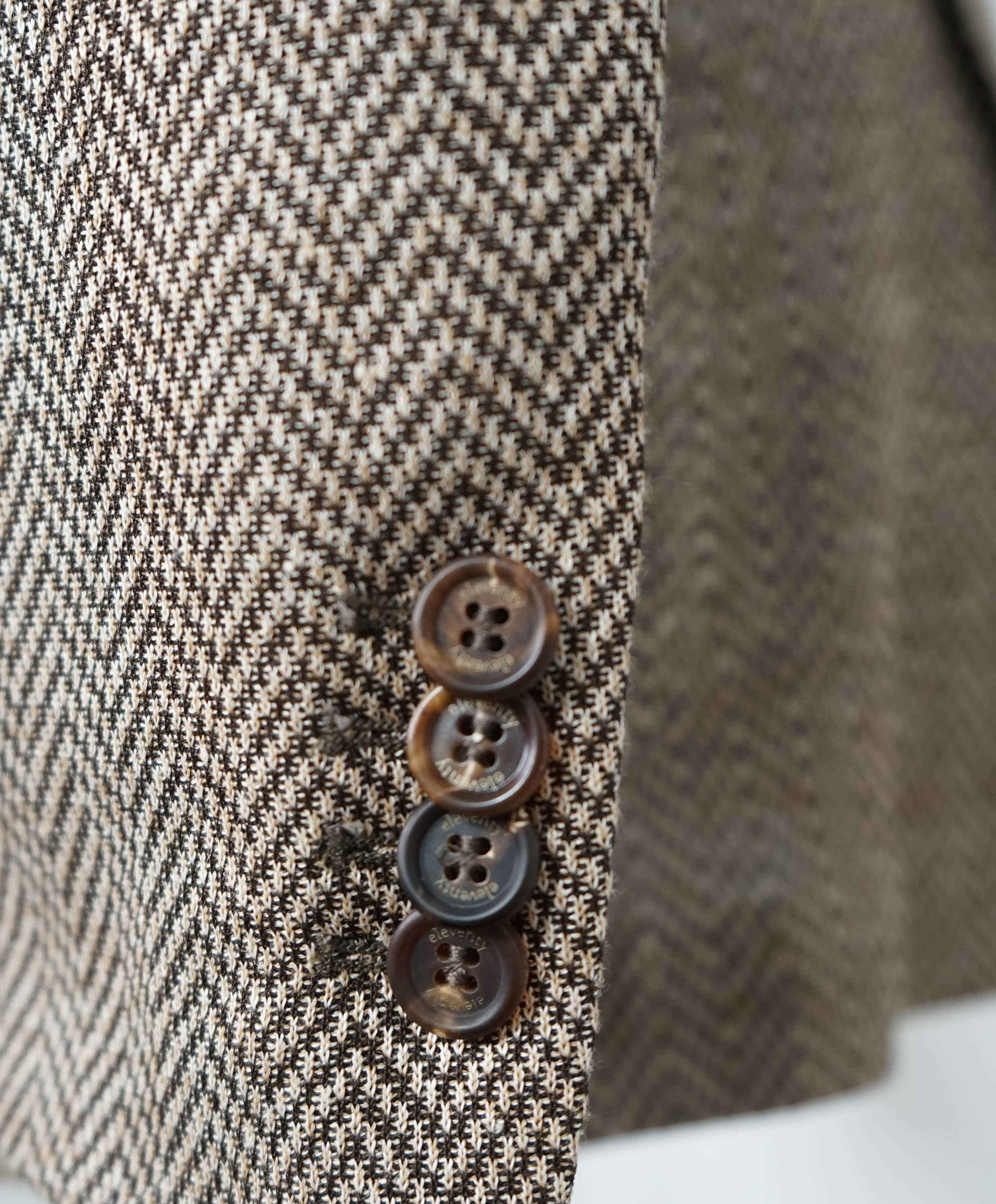 ELEVENTY - Brown Herringbone Semi-Lined LINEN/COTTON Blazer - 40 (50 EU)