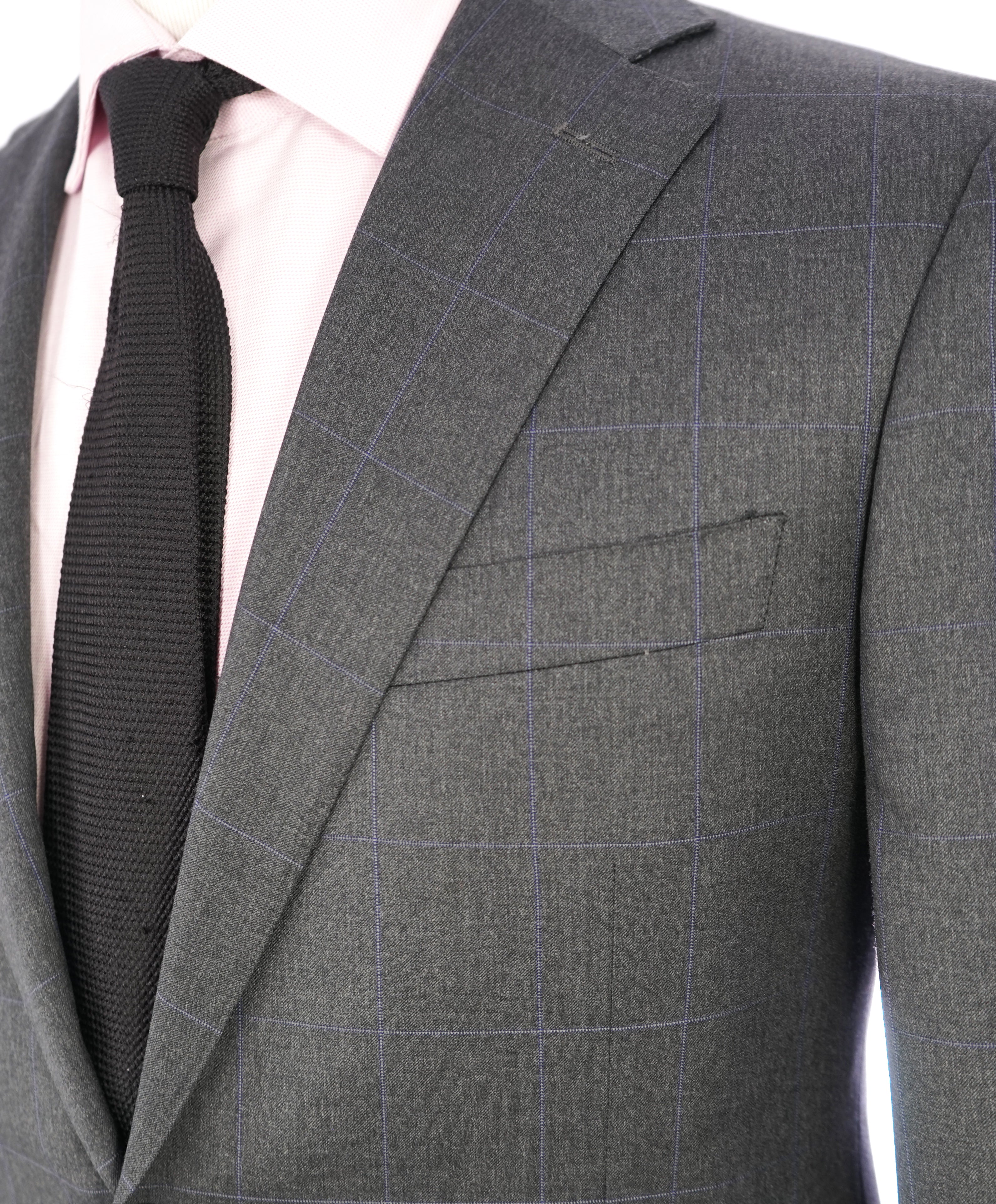 CANALI - Gray Charcoal * Blue Windowpane * Notch Lapel Iconic Suit - 38R
