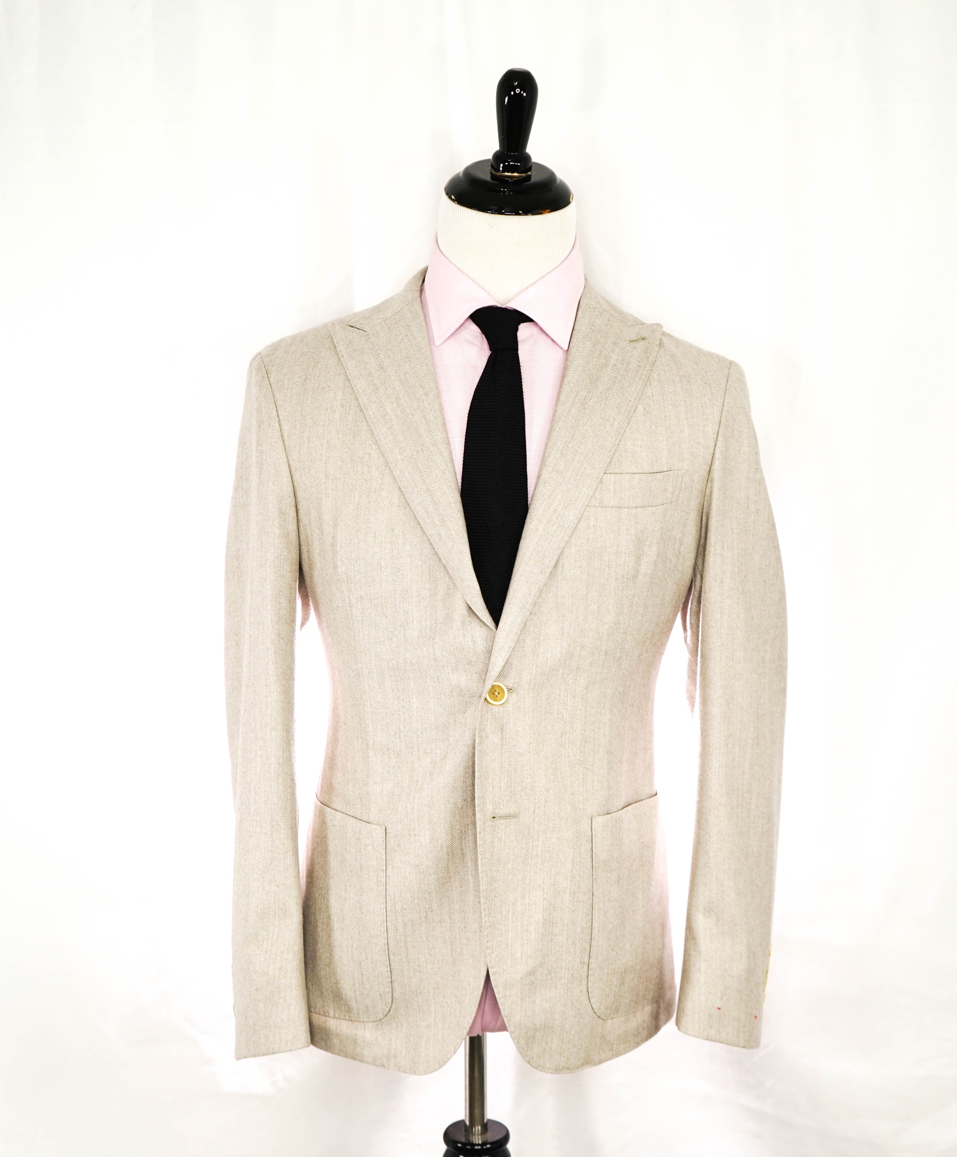 ELEVENTY - Neutral HERRINGBONE Patch Pocket Peak Lapel Blazer - 40 (50 EU)