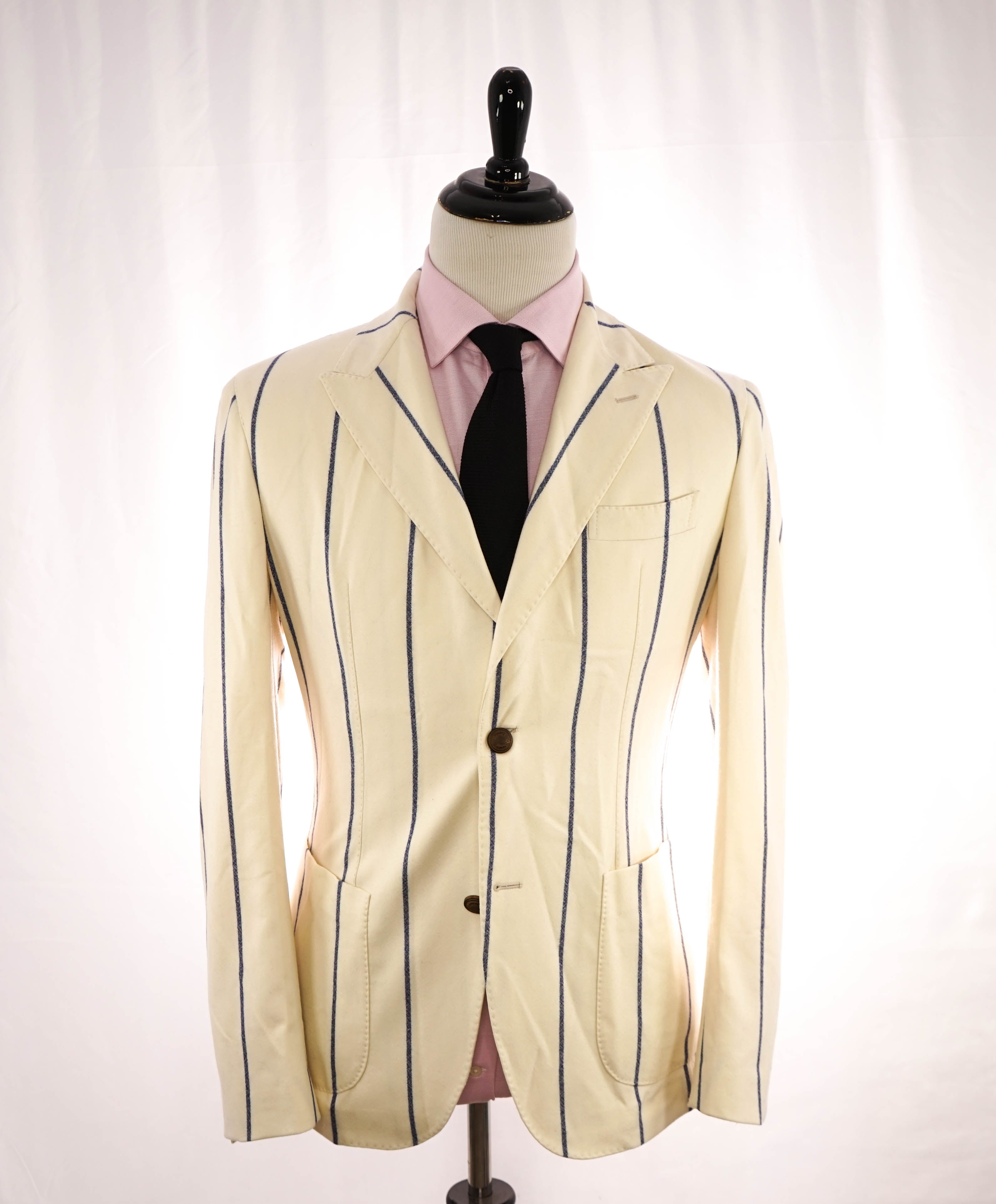 ELEVENTY - IVORY/BLUE Chalk Stripe "JOGGER" LOGO Suit - 40 US (50EU)