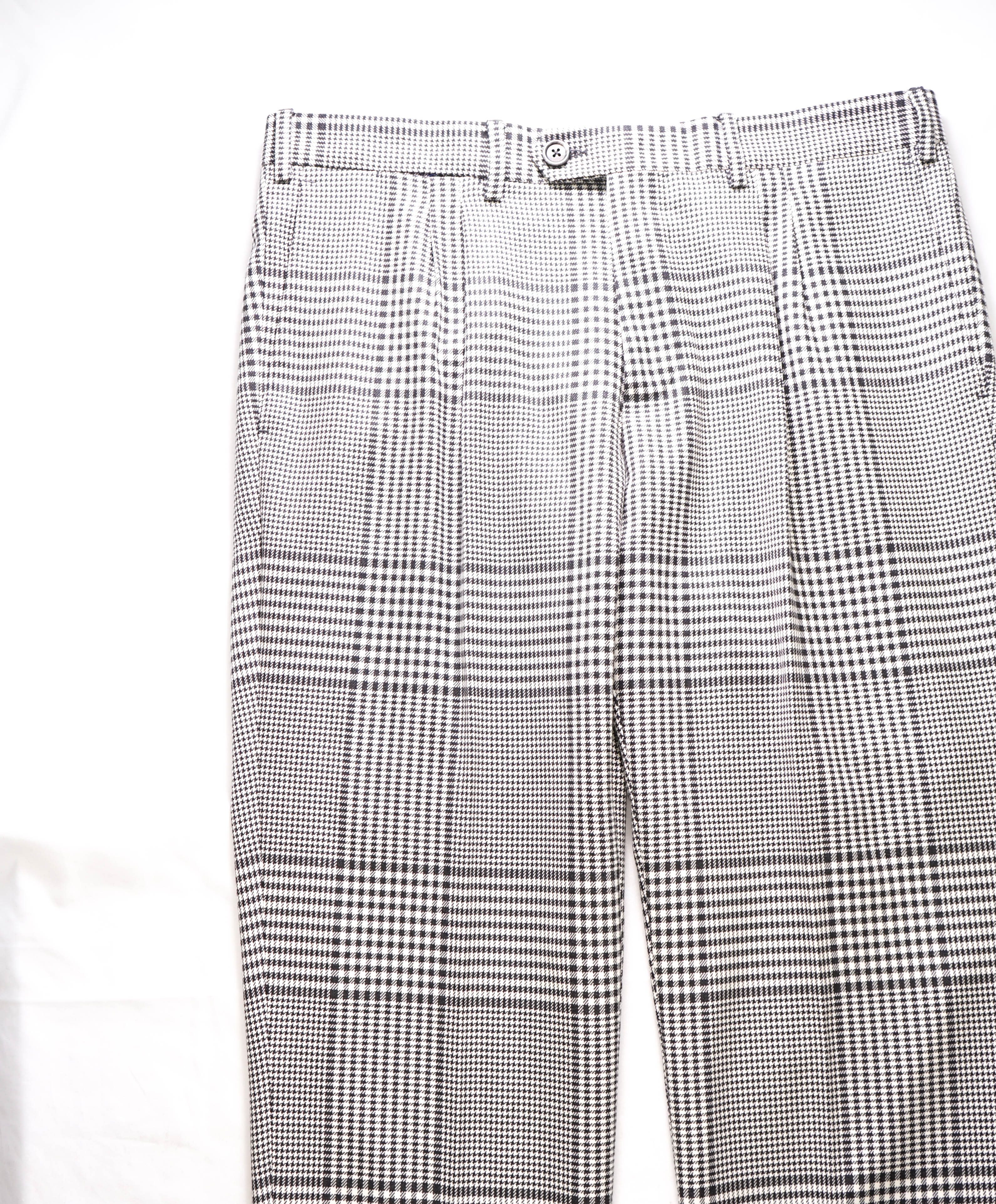 ELEVENTY - Bold Black N' White Check Plaid Flat Front Dress Pants- 33W