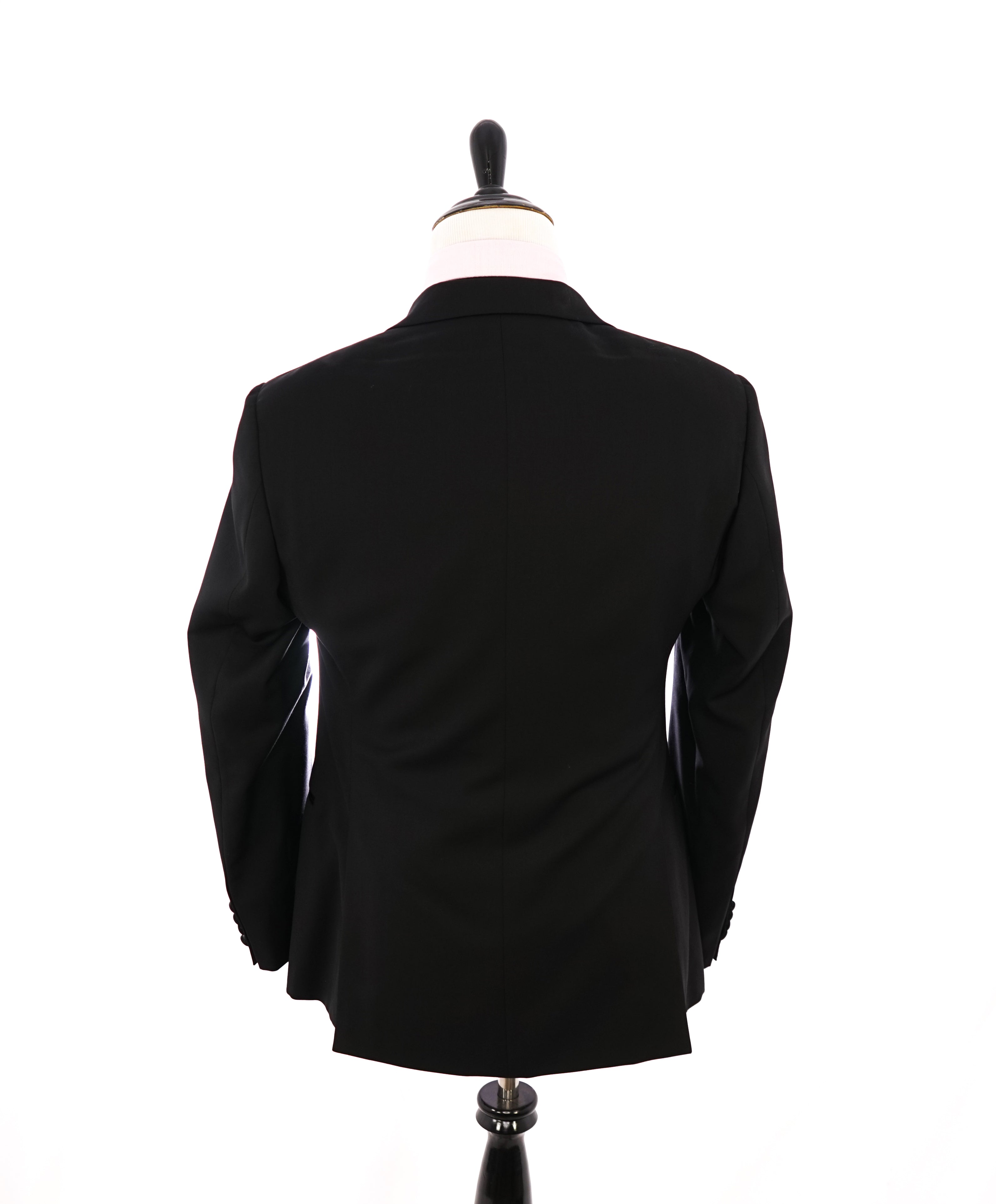 ARMANI COLLEZIONI -Wide Peak Lapel “G Line” Black Satin Detailed Tuxedo - 38R