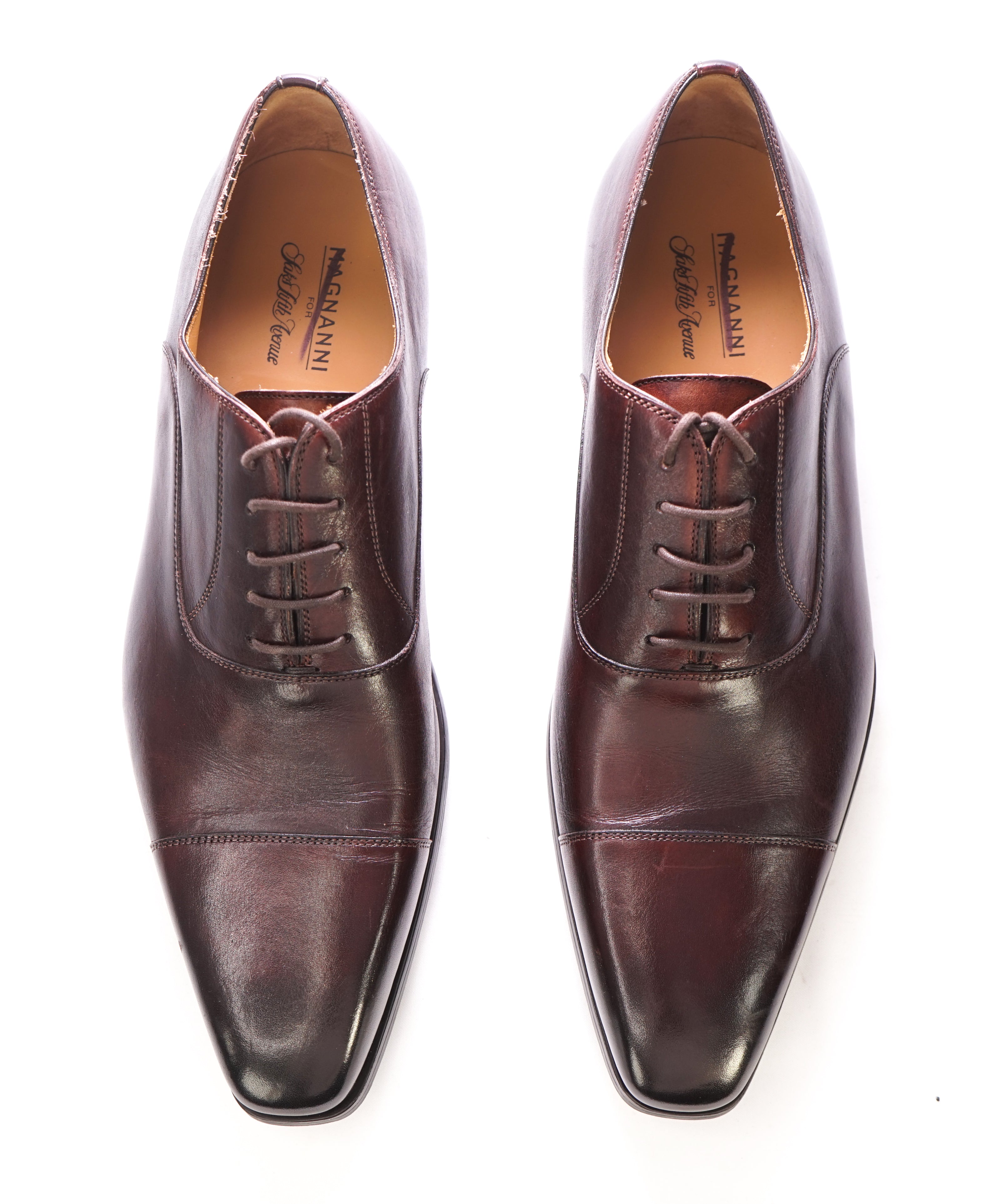 MAGNANNI - Slim Silhouette Detailed Brown Cap-Toe Oxfords - 9.5