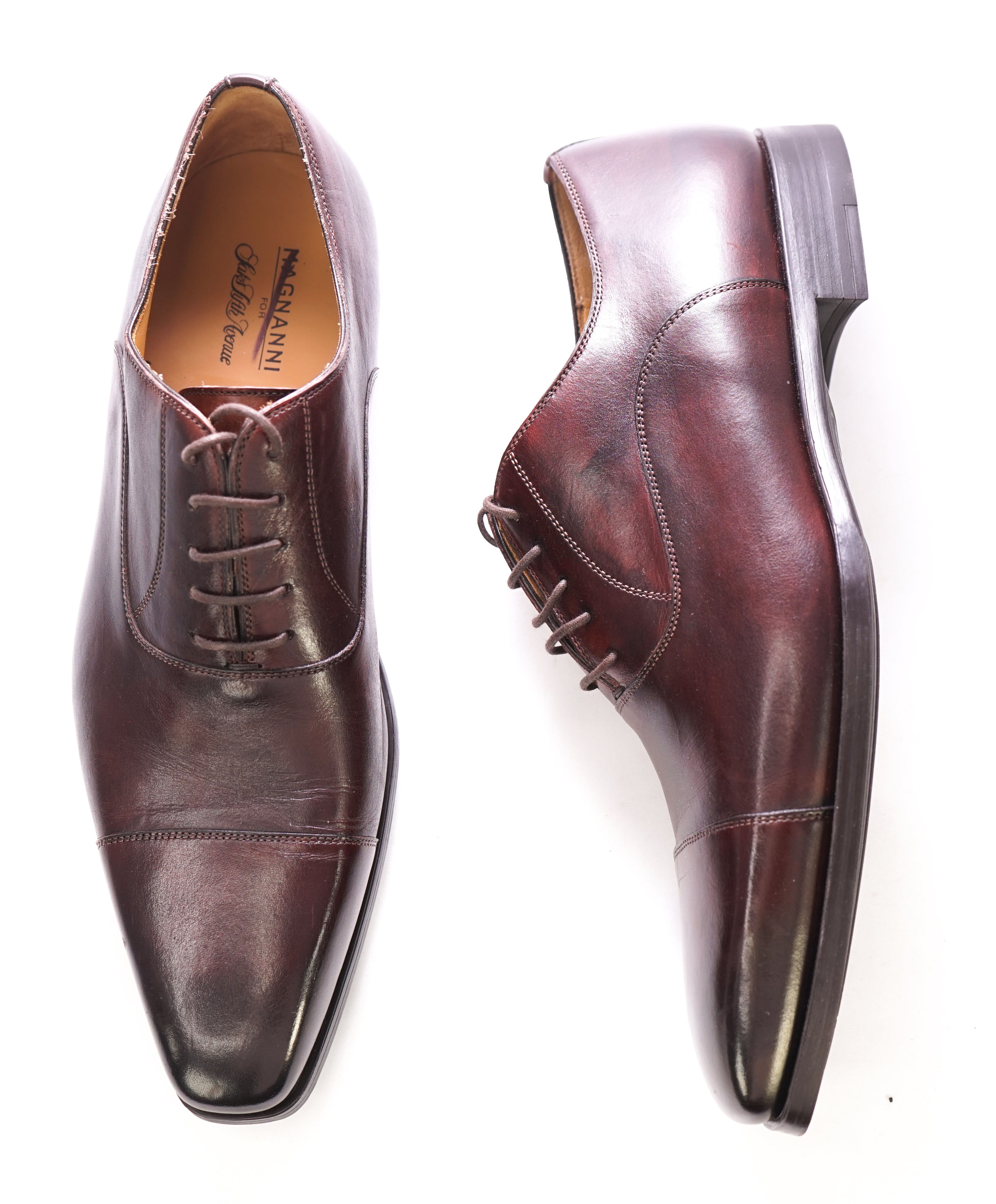 MAGNANNI - Slim Silhouette Detailed Brown Cap-Toe Oxfords - 9.5