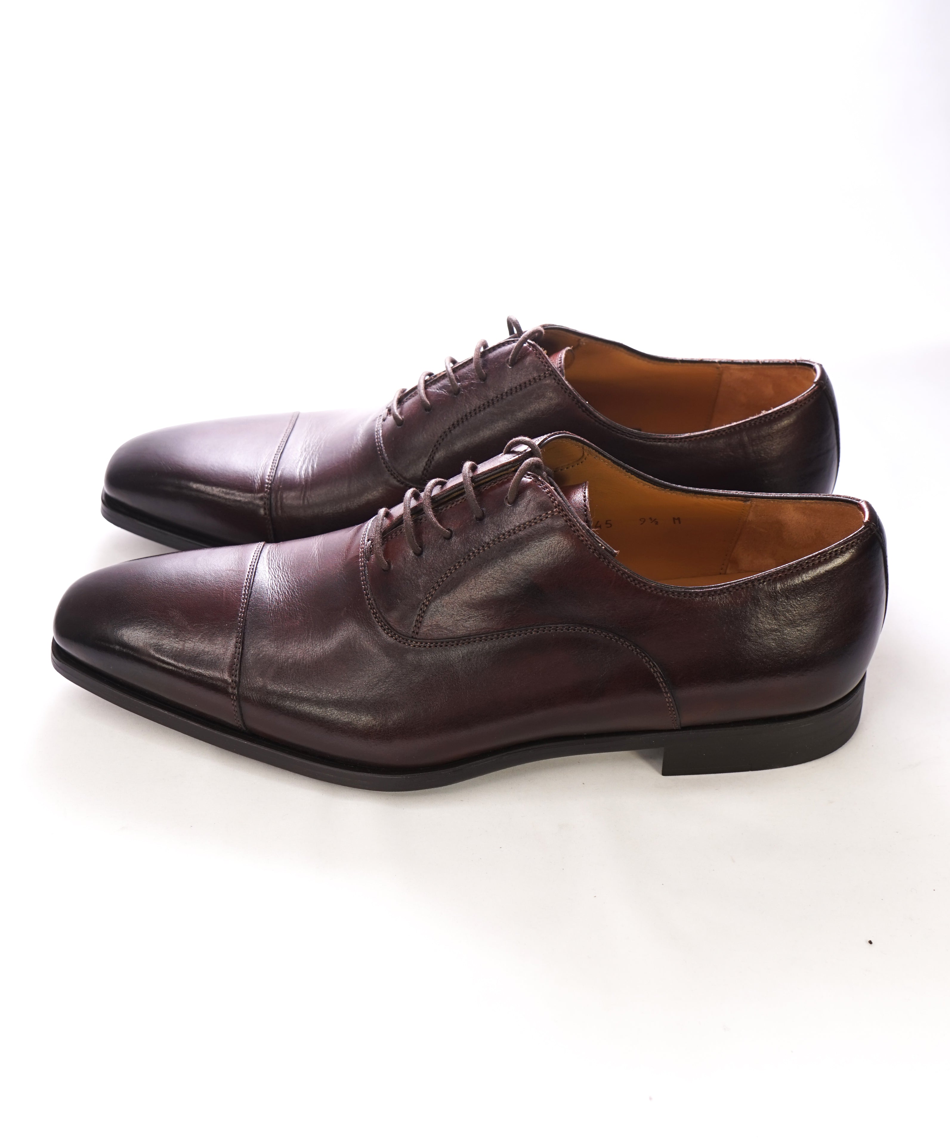 MAGNANNI - Slim Silhouette Detailed Brown Cap-Toe Oxfords - 9.5