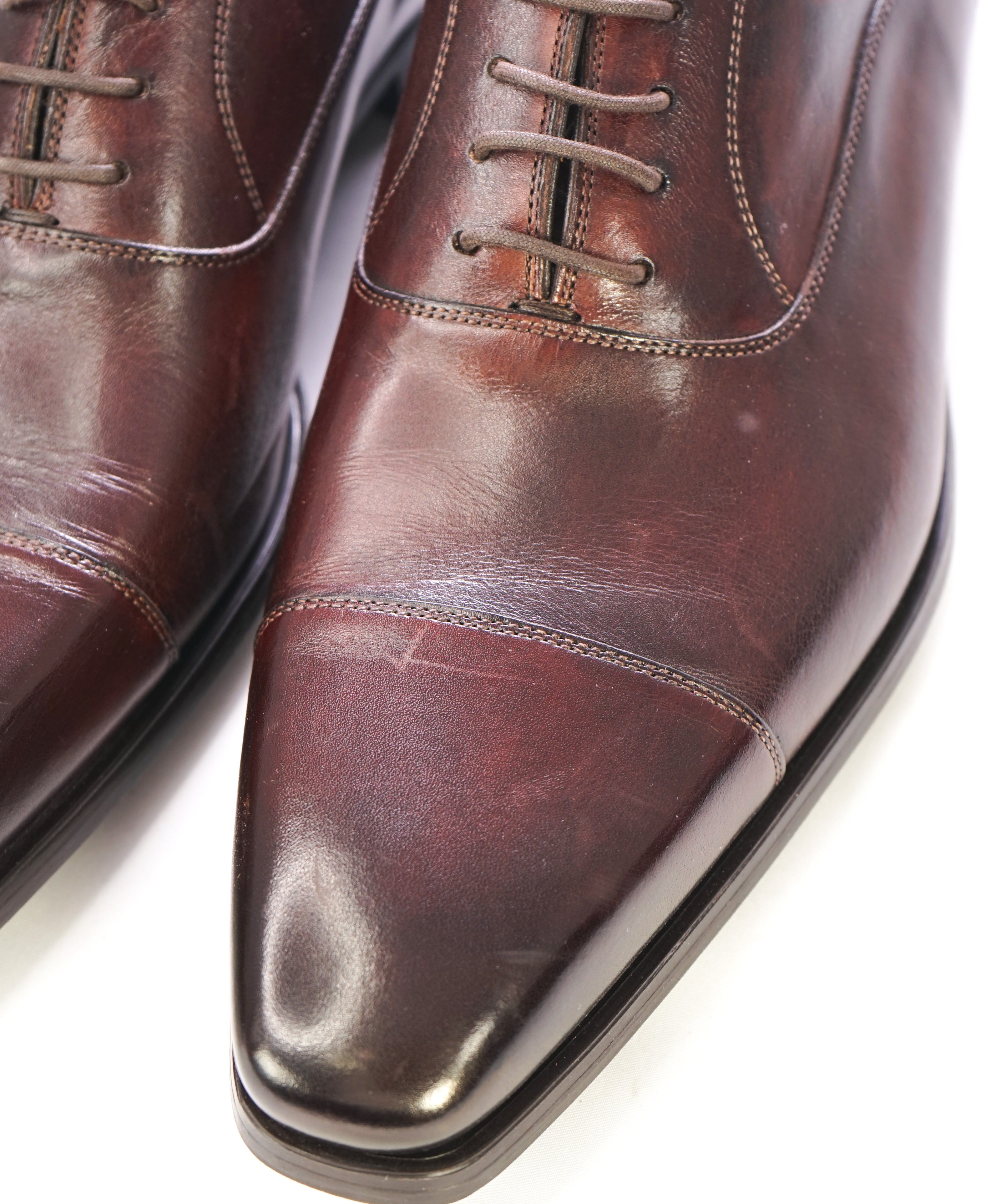 MAGNANNI - Slim Silhouette Detailed Brown Cap-Toe Oxfords - 9.5