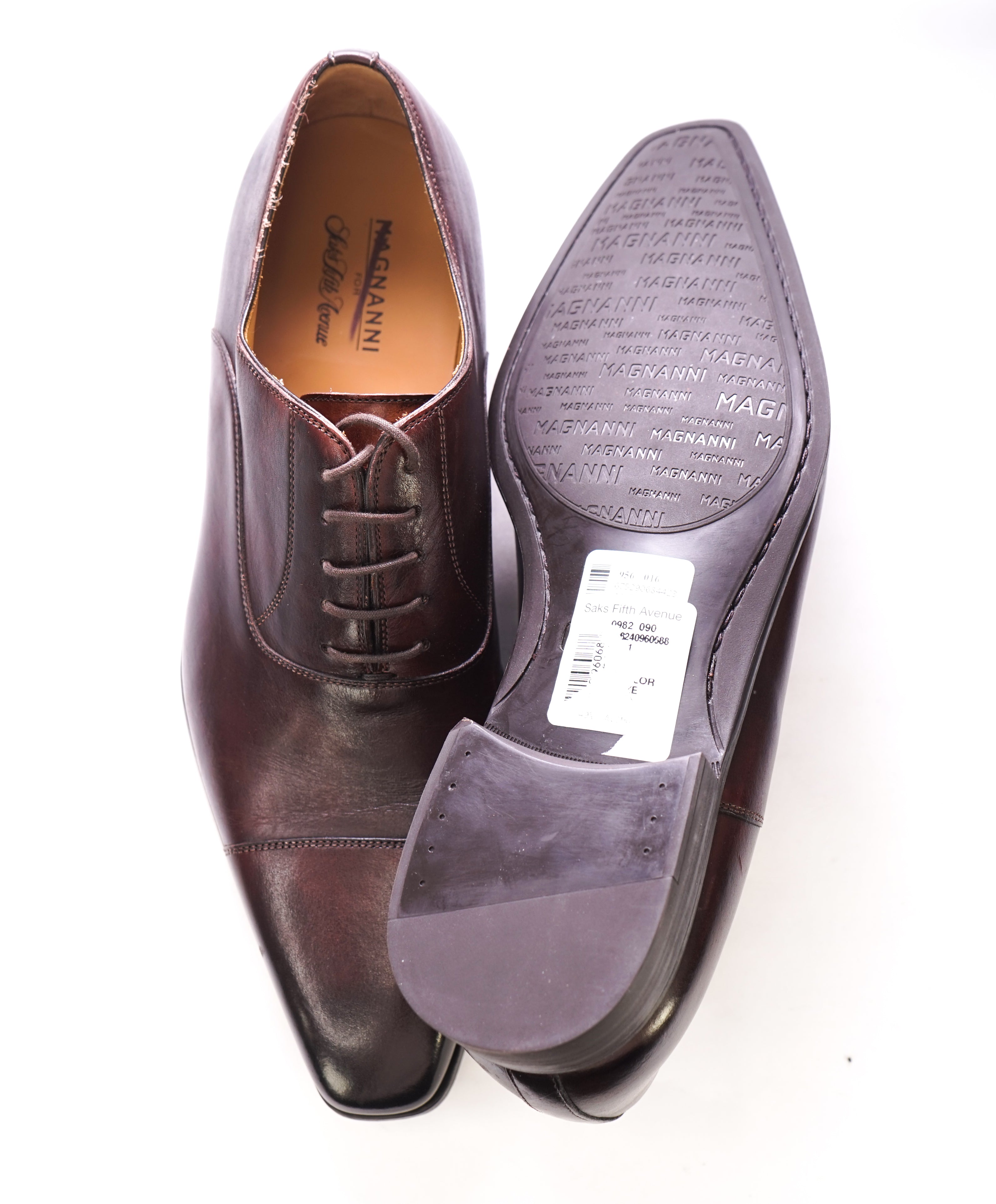 MAGNANNI - Slim Silhouette Detailed Brown Cap-Toe Oxfords - 9.5