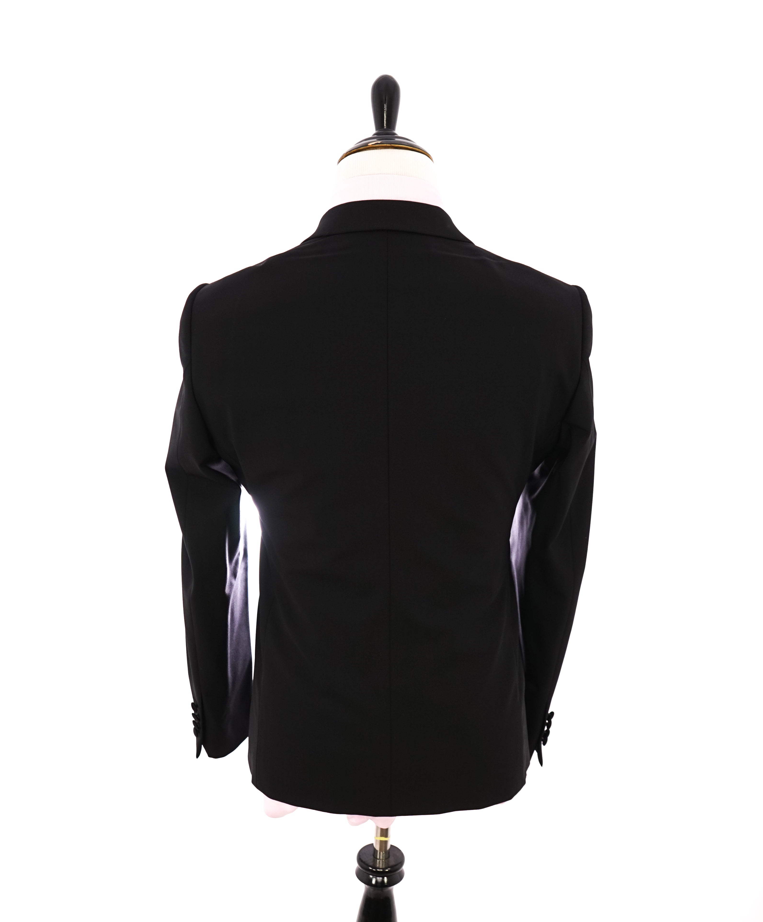 ARMANI COLLEZIONI -Wide Peak Lapel “M Line” Black Satin Detailed Tuxedo - 42R