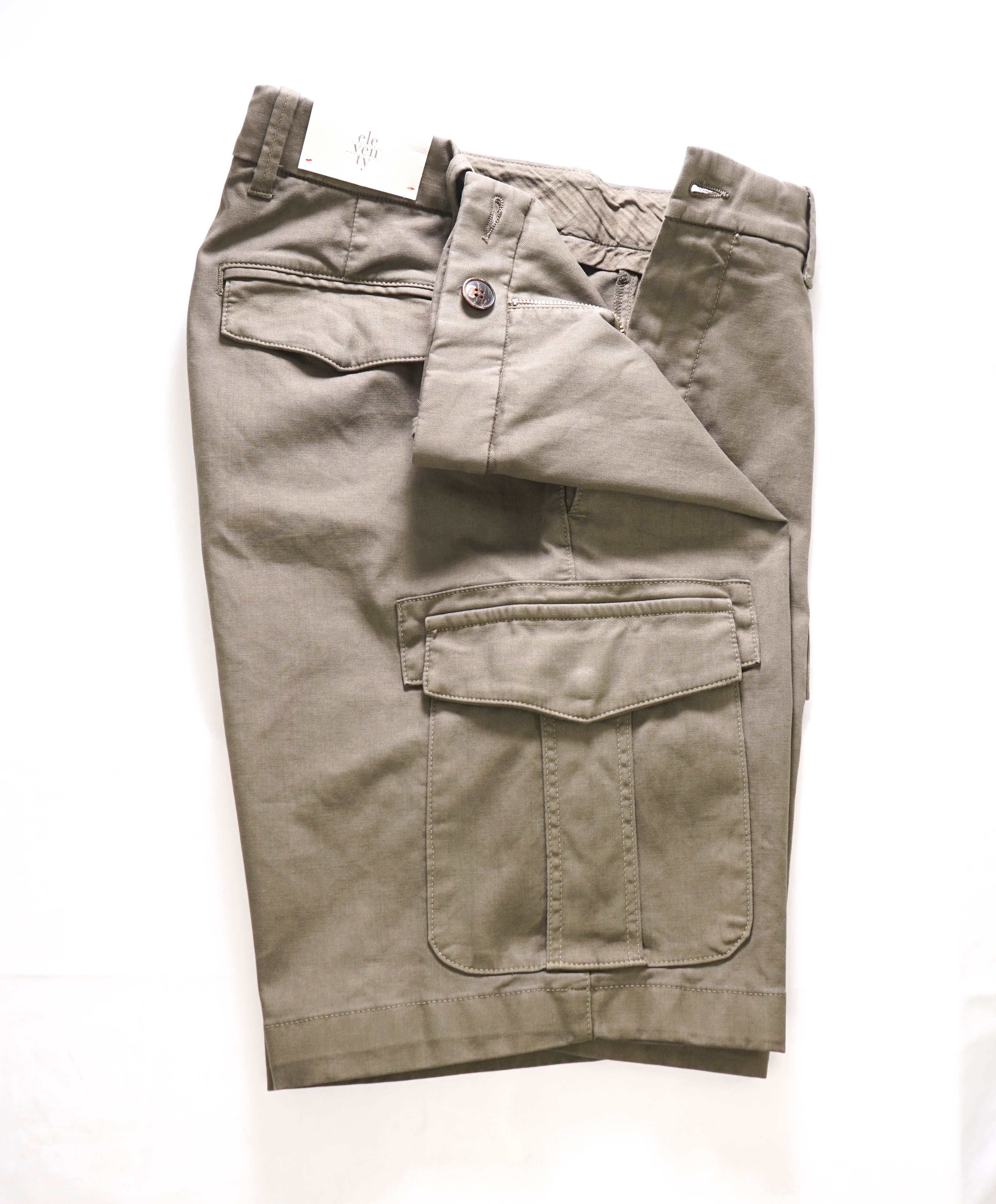 ELEVENTY - COTTON BERMUDA Herringbone Cargo Chino Shorts Pants  - 33W